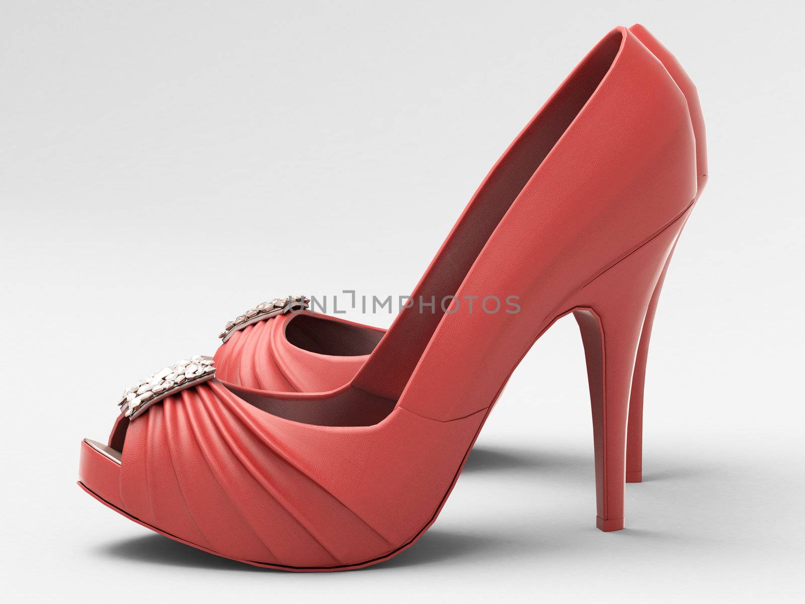 Women's red shoes closeup on a light background