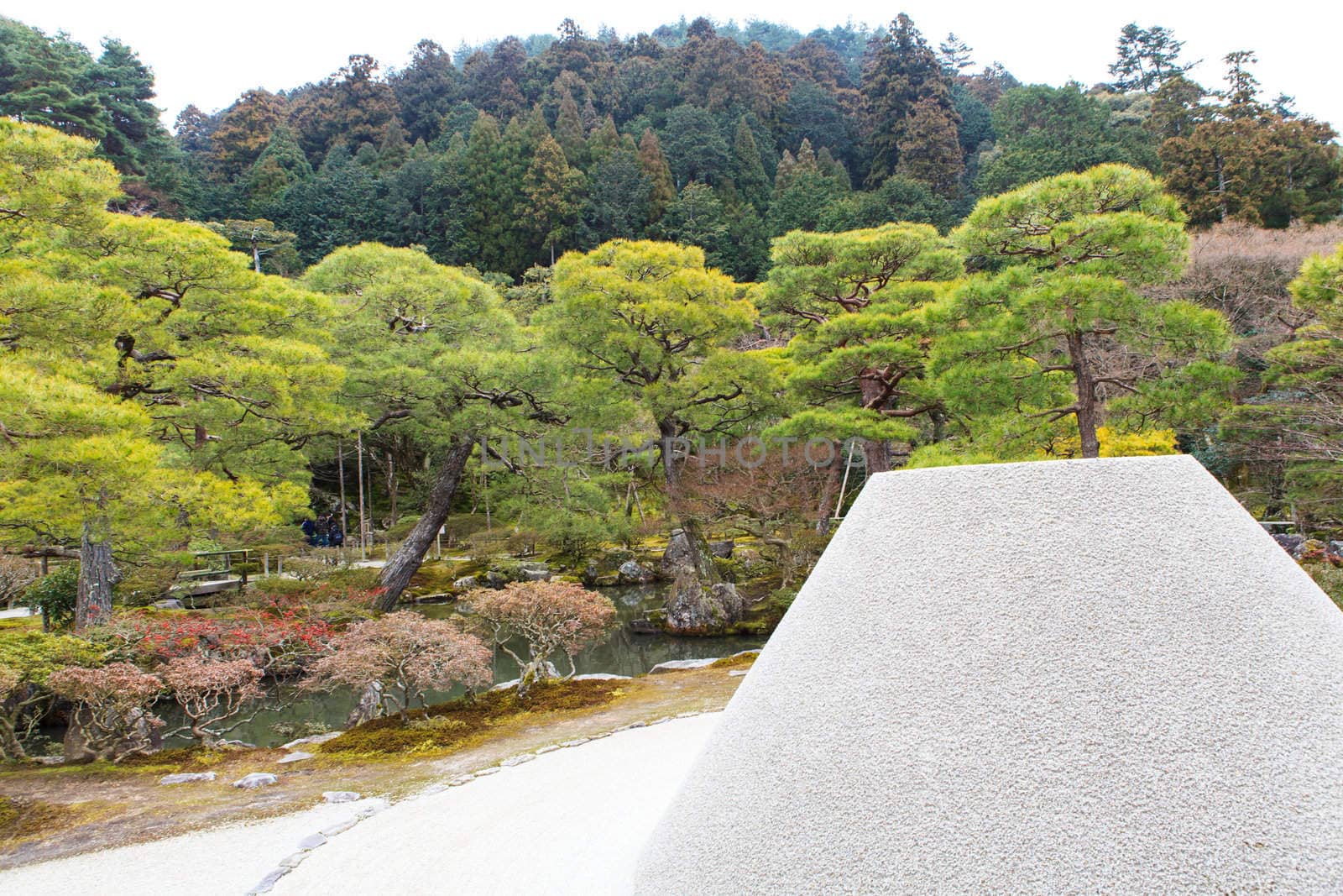 A perfectly manicured zen garden at Ginkakuji, the Silver Pavilion, in Kyoto, Japan