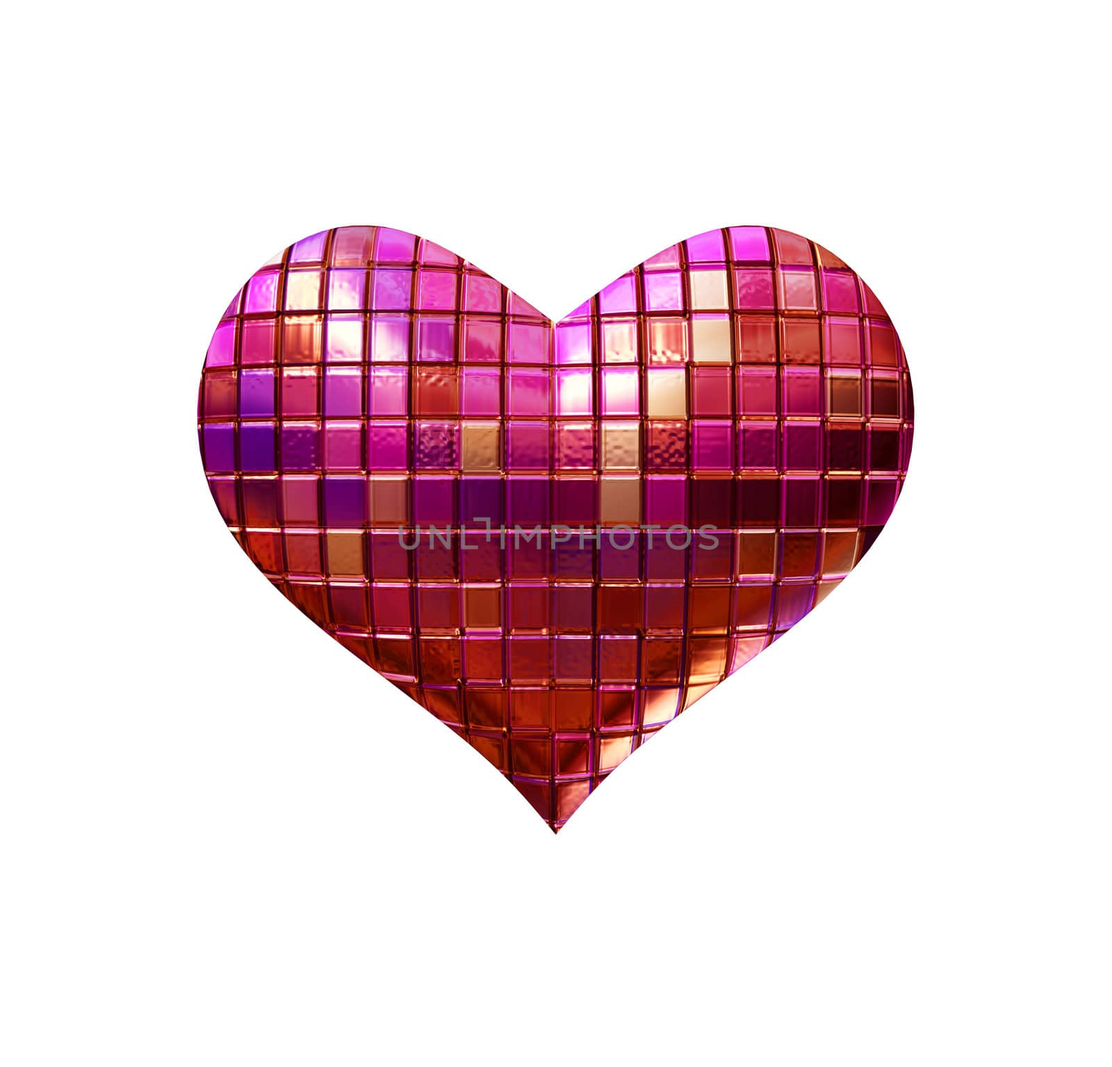 3d mosaic pink violet heart like disko ball