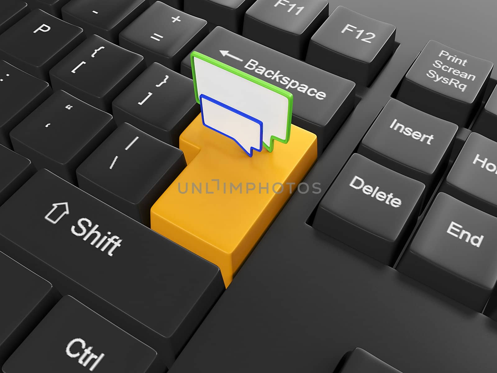 3d illustration of computer technologies. Button to send a message