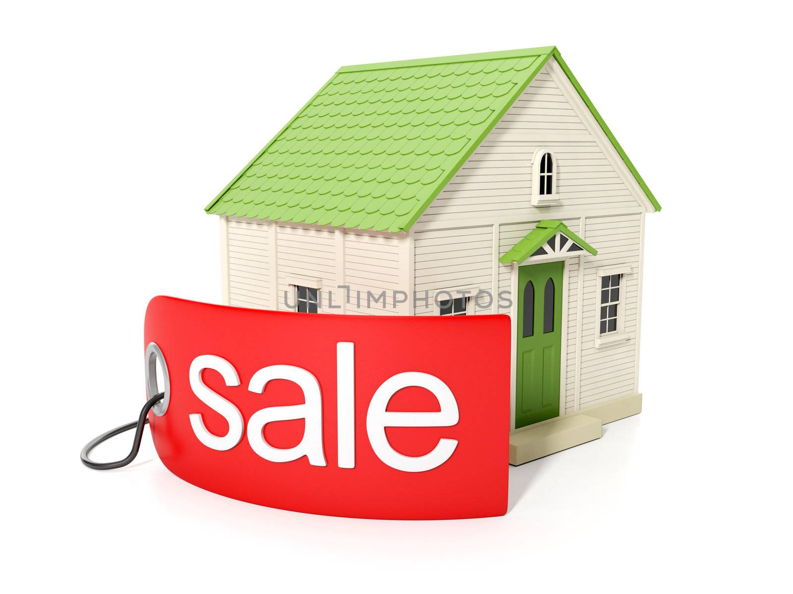 3d illustration, purchase of real estate. Sticker with the sale of real estate