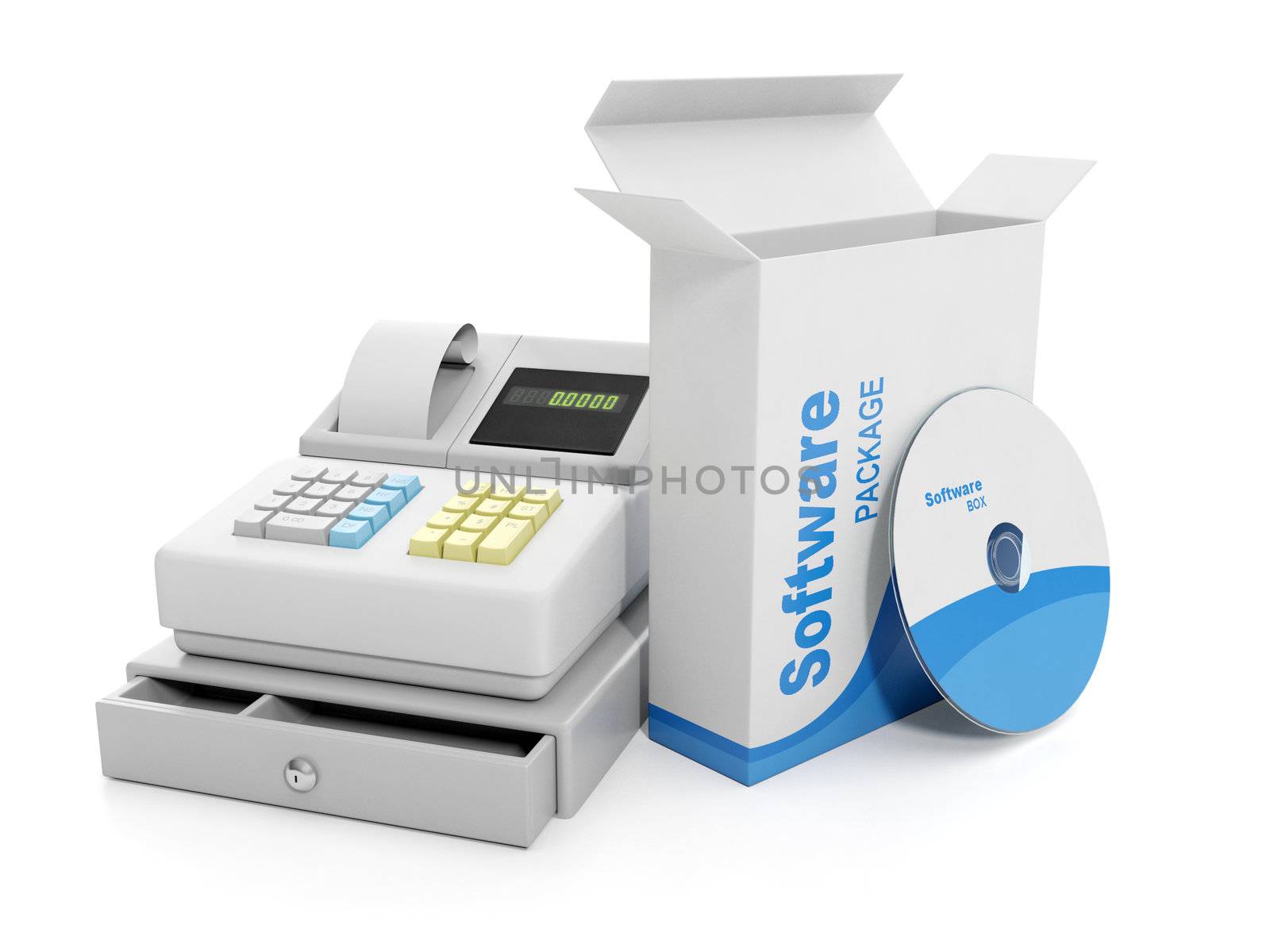 3d illustration: Purchase sale. Cash register and licensed softw by kolobsek