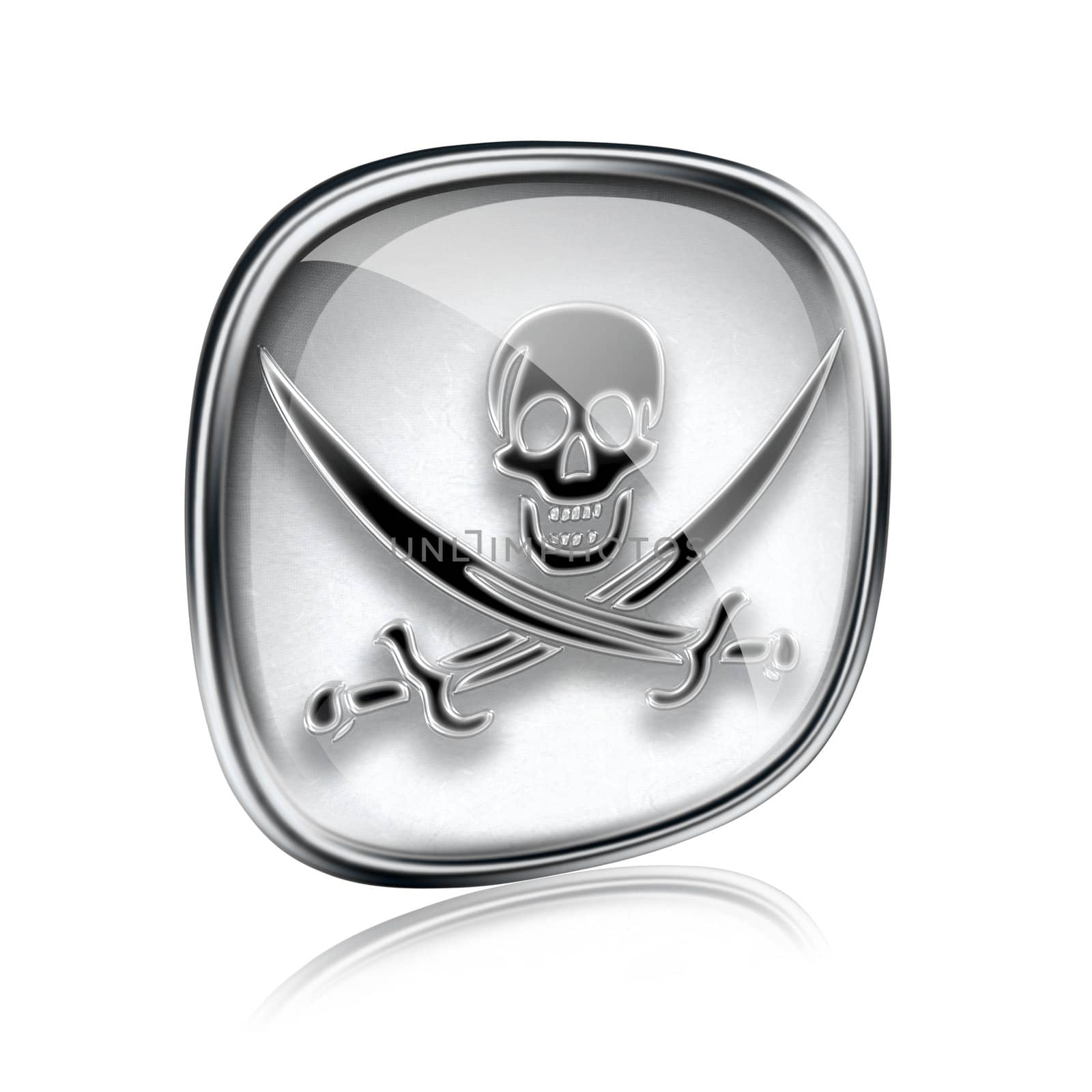 Pirate icon grey glass, isolated on white background.