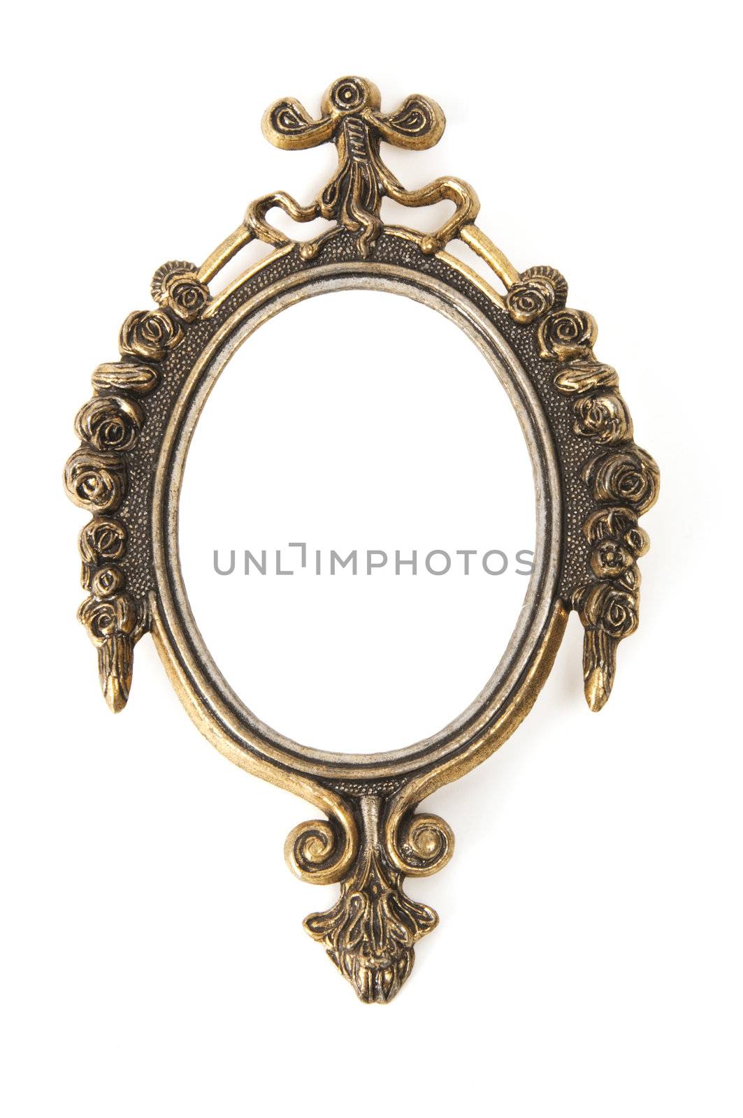 Brass antique circular frame isolated on white background - space for an illustration or photo
