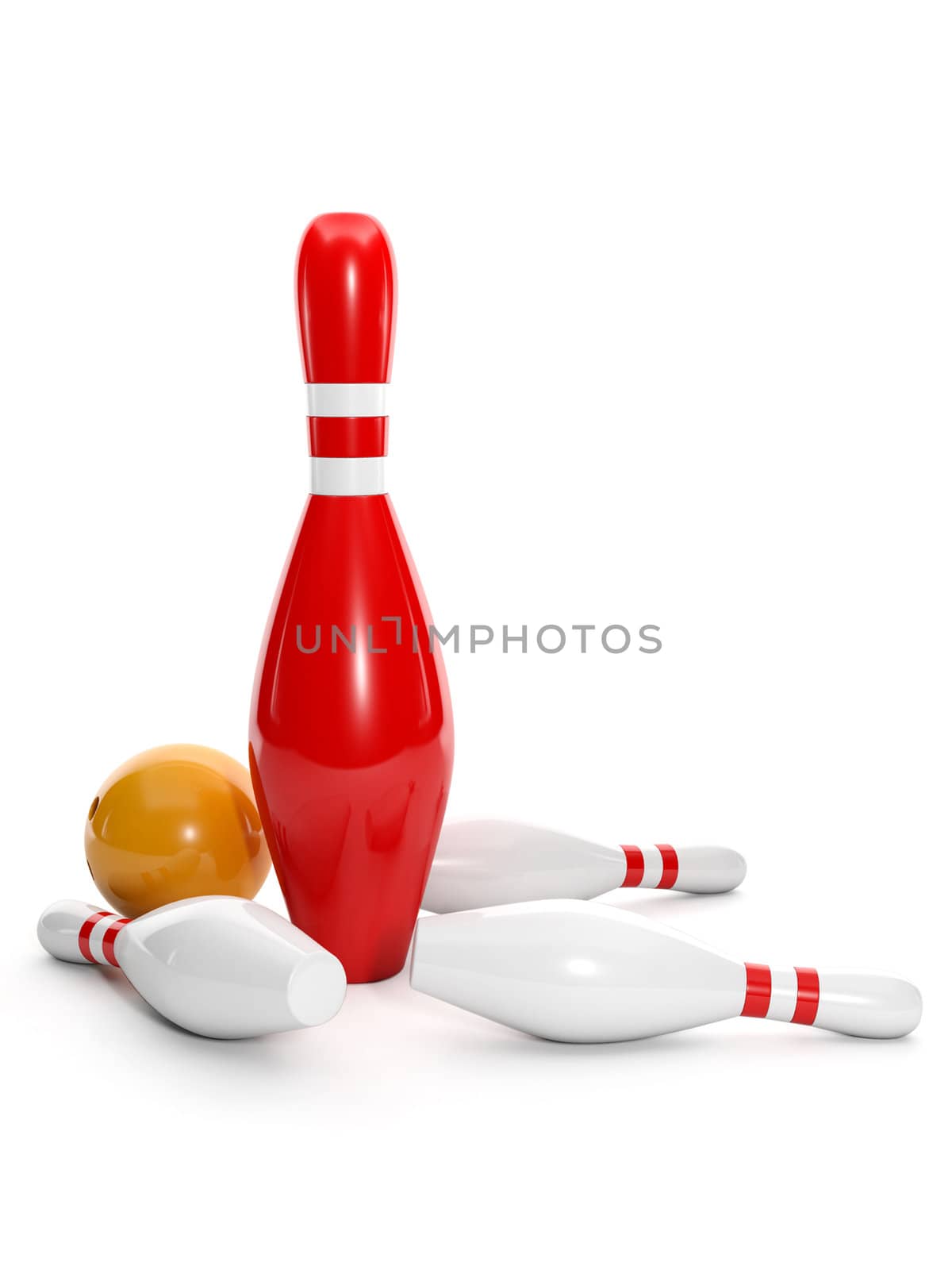 3d illustration: One big red pin and bowling ball by kolobsek