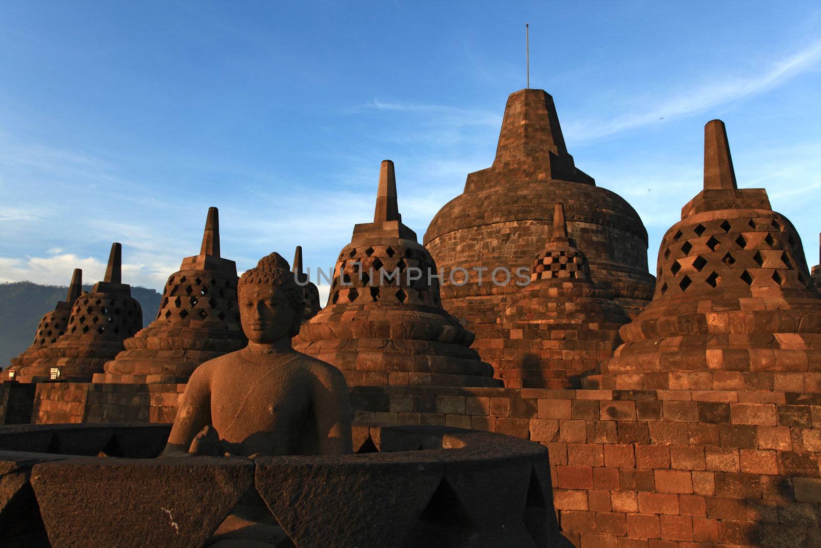 Buddha Statue at Borobudur Temple Ruin in Yogyakarta Java Indonesia.