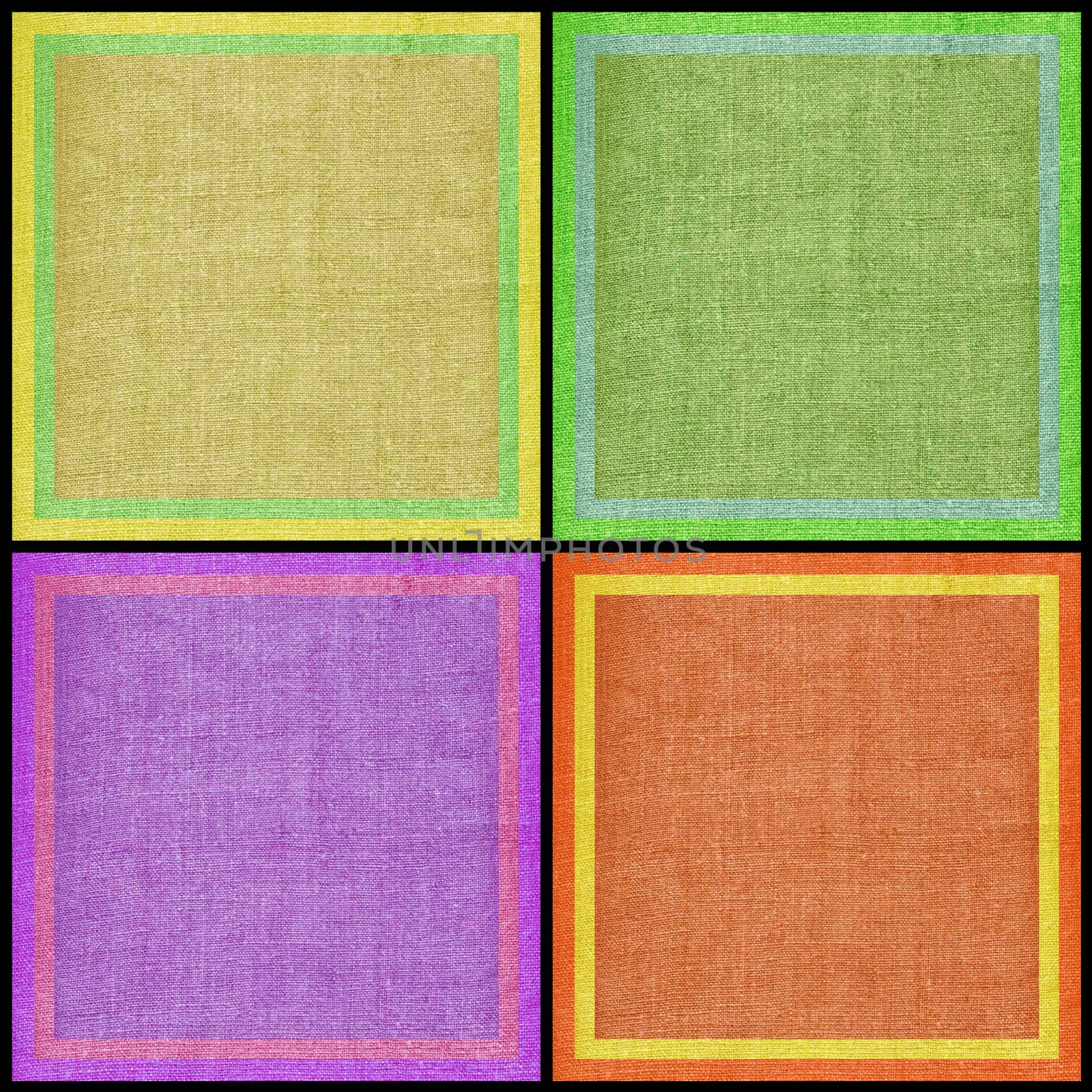 Set abstract backgrounds, colour squares on a linen canvas