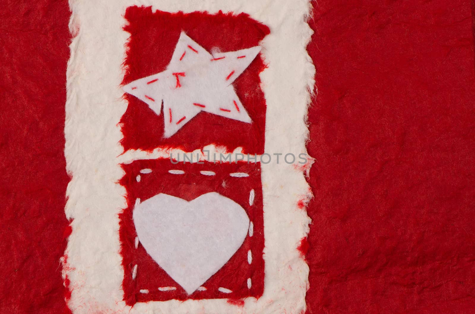 Ripped pieces of paper on recycled paper background. Heart and Star forms. Valentine's Day