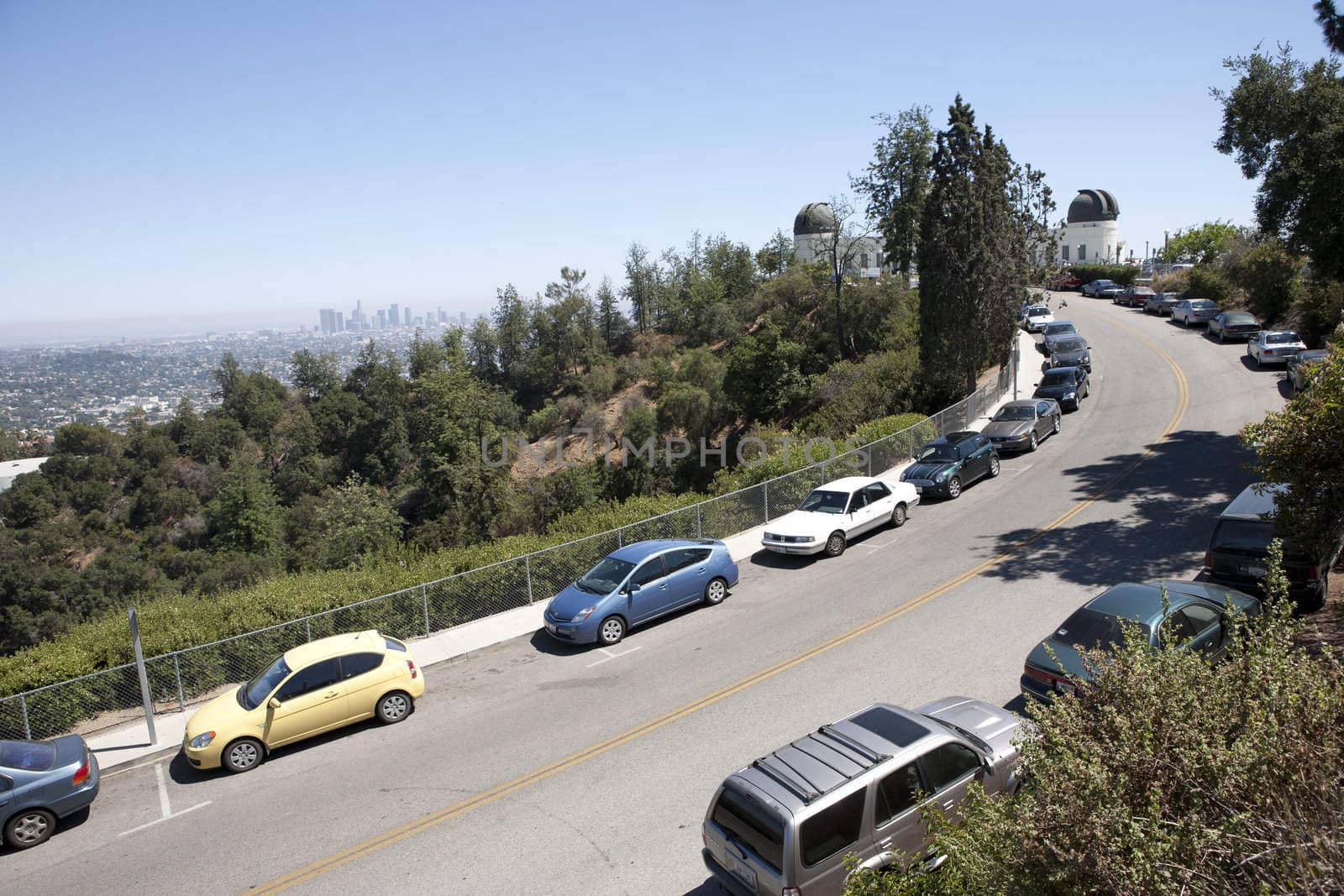Streets full of cars near Griffith Observatory on a busy Saturday afternoon.