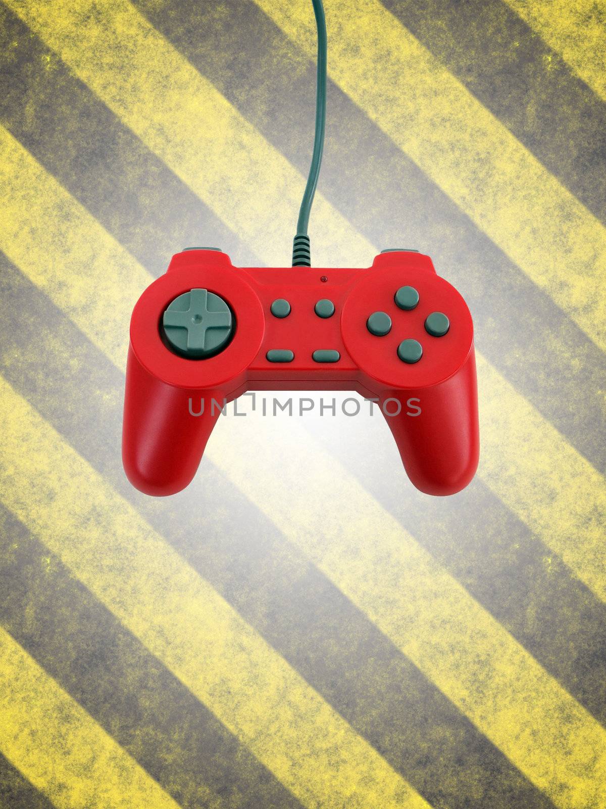 A red game controller isolated over a striped background with plenty of copyspace.  This file includes the clipping path for the gamepad.