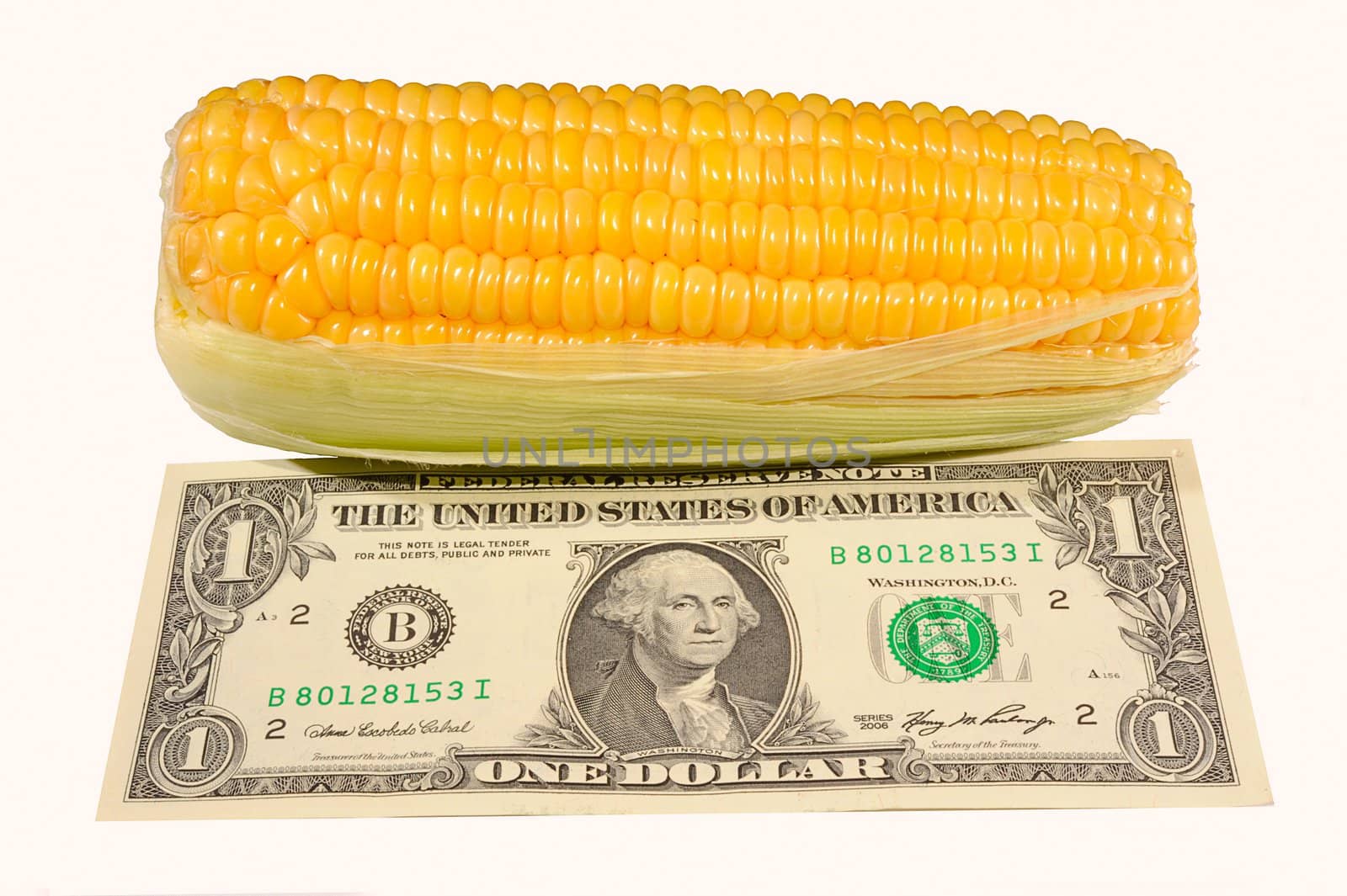 Corn On The Cob And One  Dollar. 