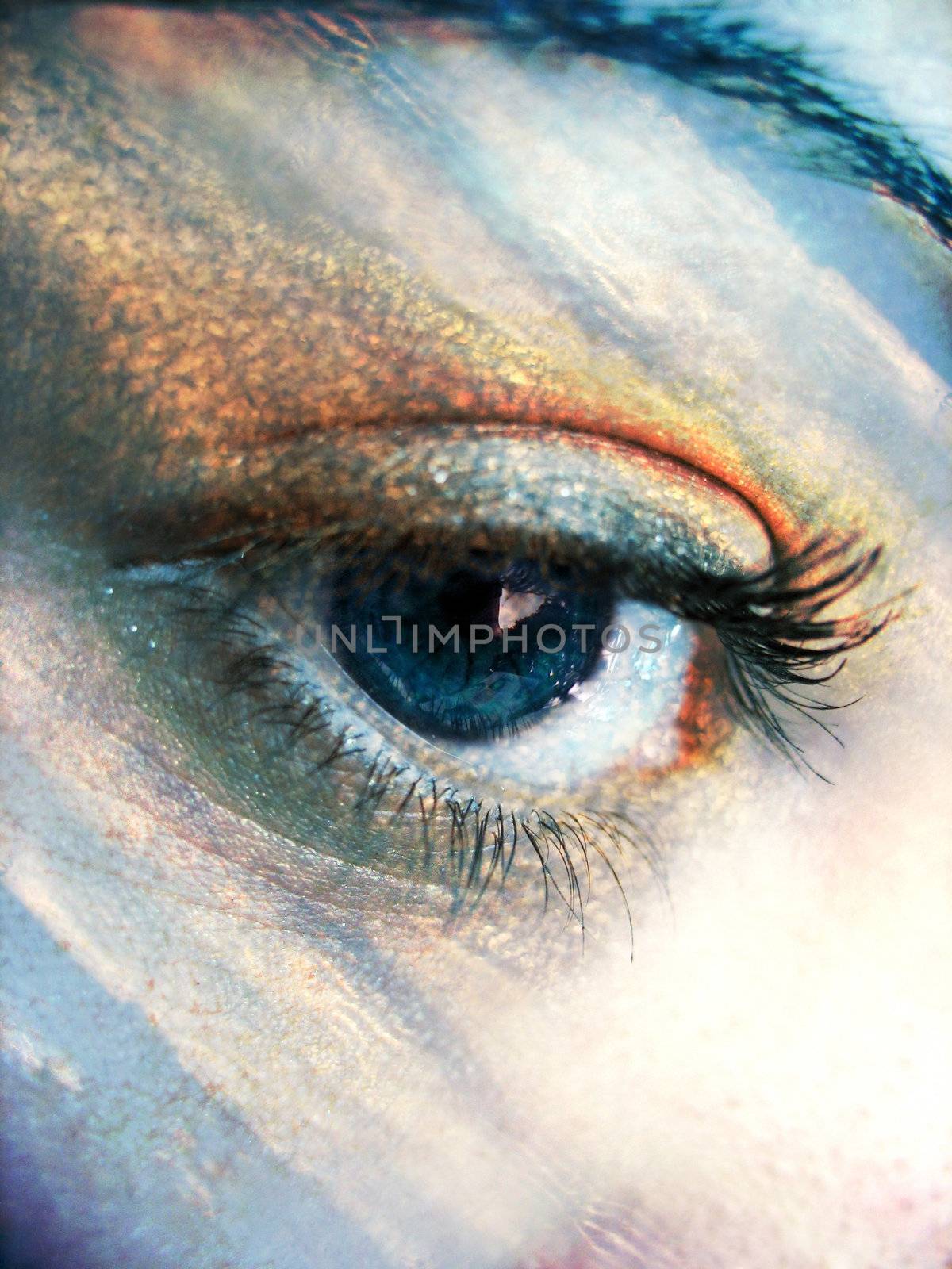 A beautiful blue eye concept with the colors of the sky added.  