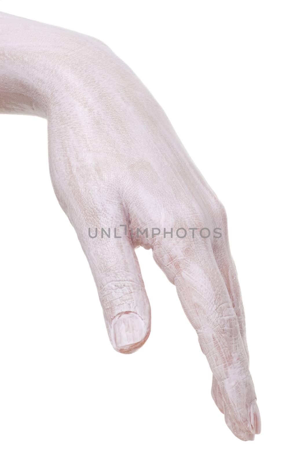 laft hand with moisturing cream applied, isolated on white