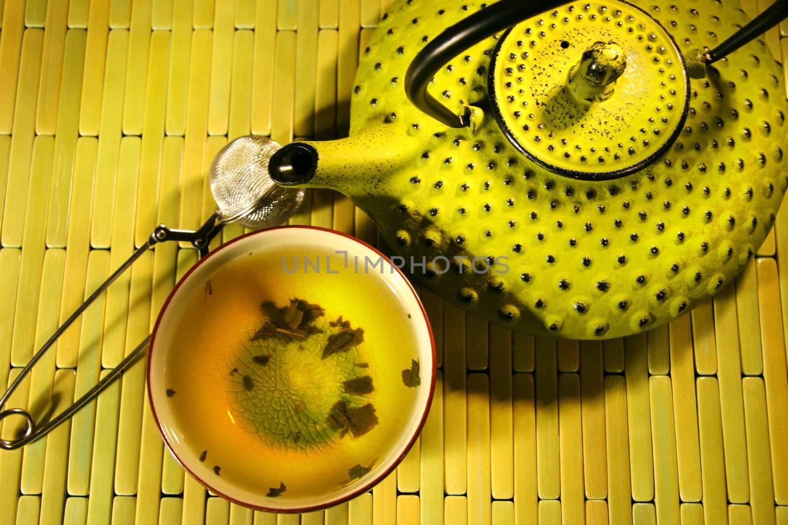 Green asian teapot with cup  by Sandralise