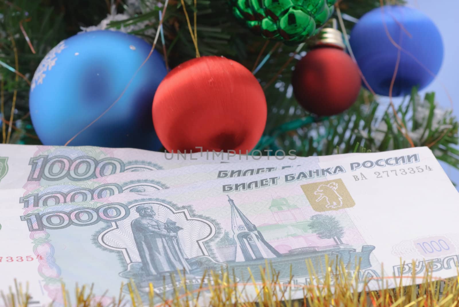 Russian ruble-Year's tree decoration in the New Year