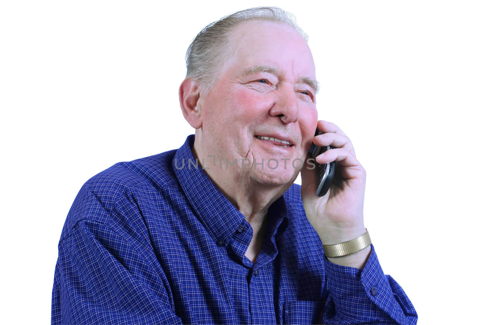 Elderly man using cell phone,talking on cell phne