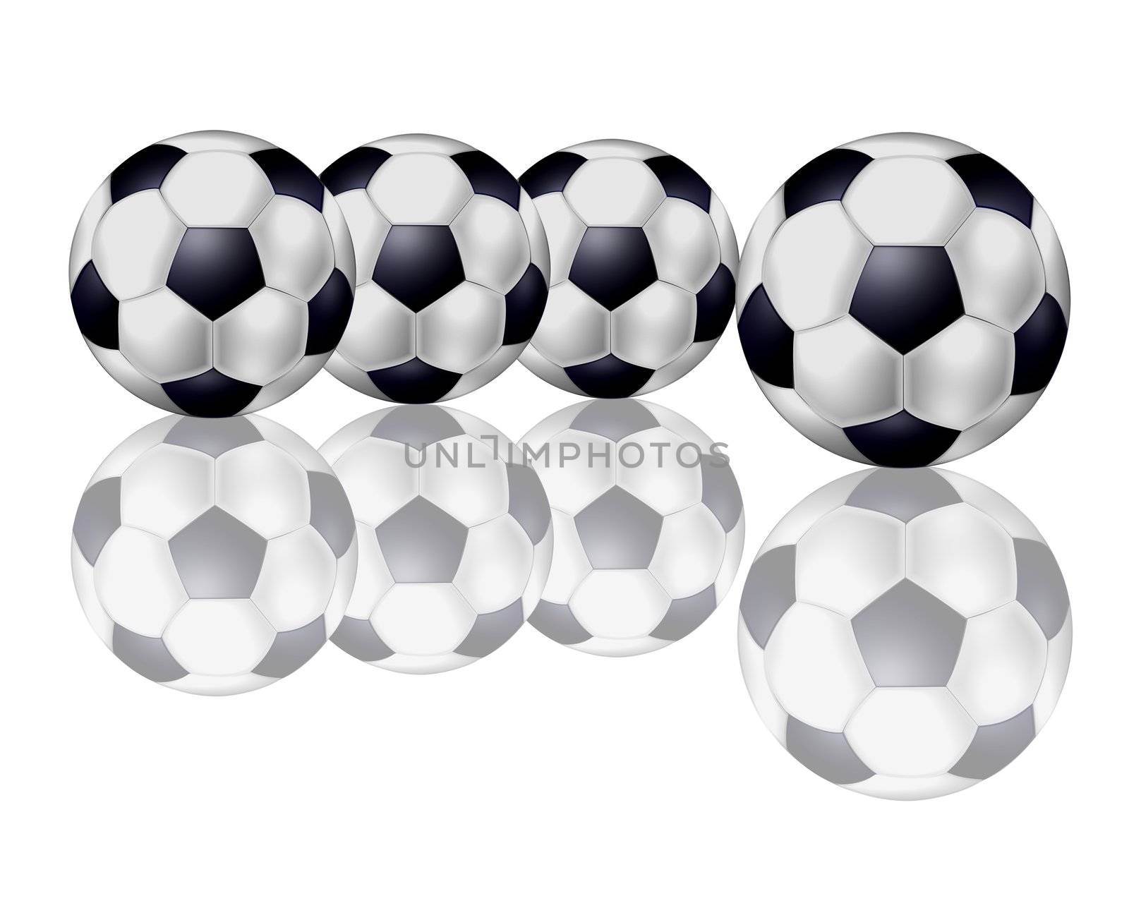 4 soccer balls on white background