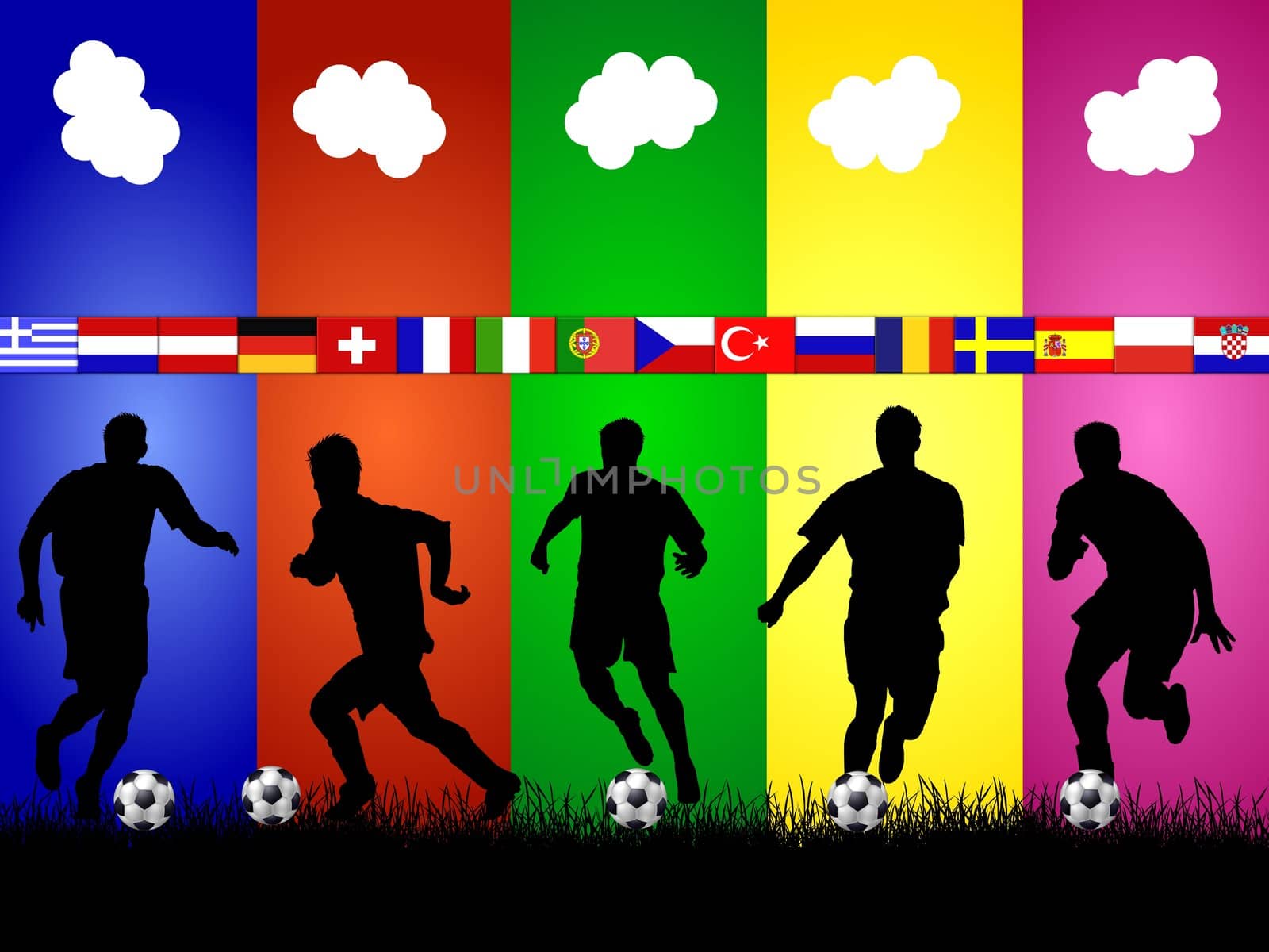 silhouettes and flags of the euro 2008