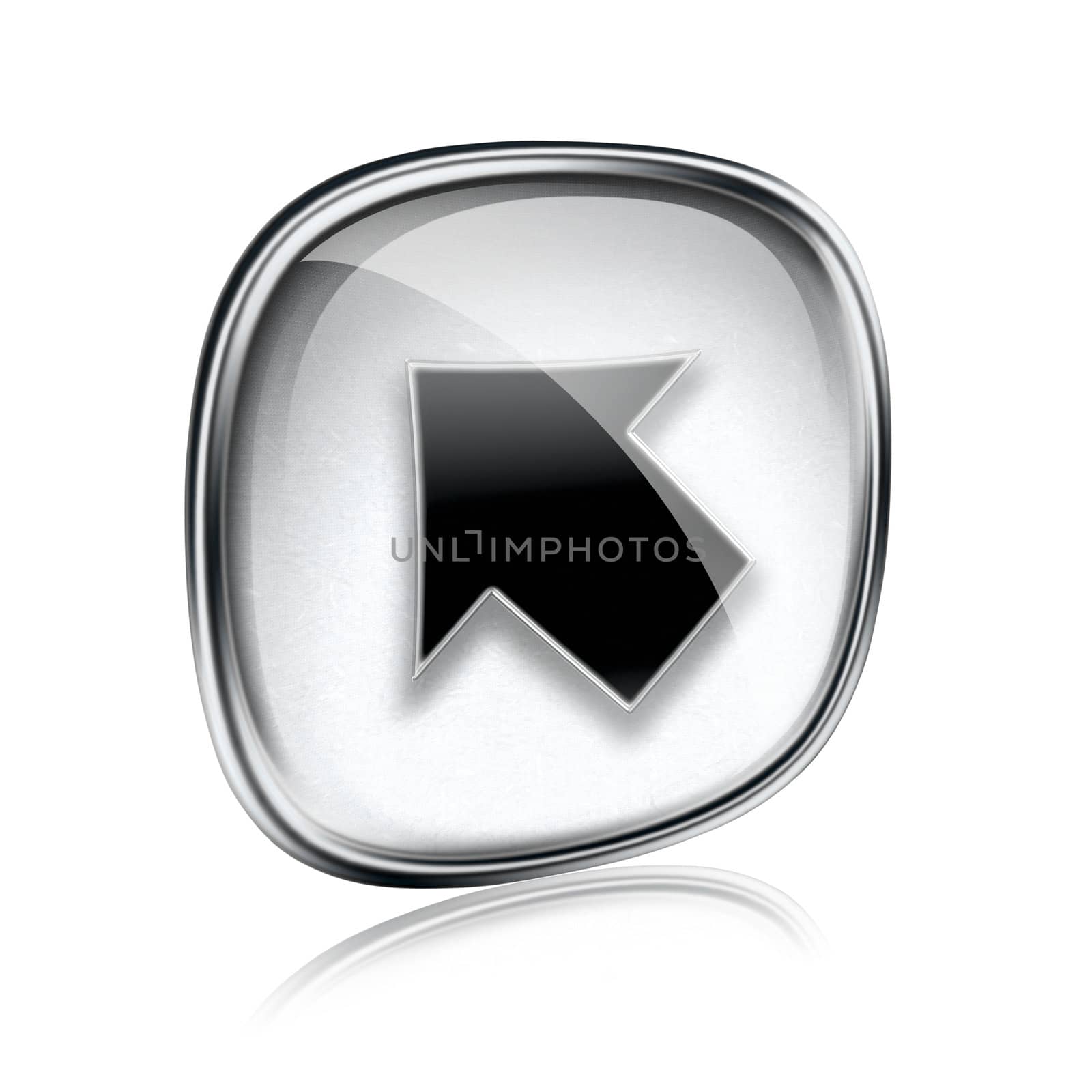 Arrow icon grey glass, isolated on white background