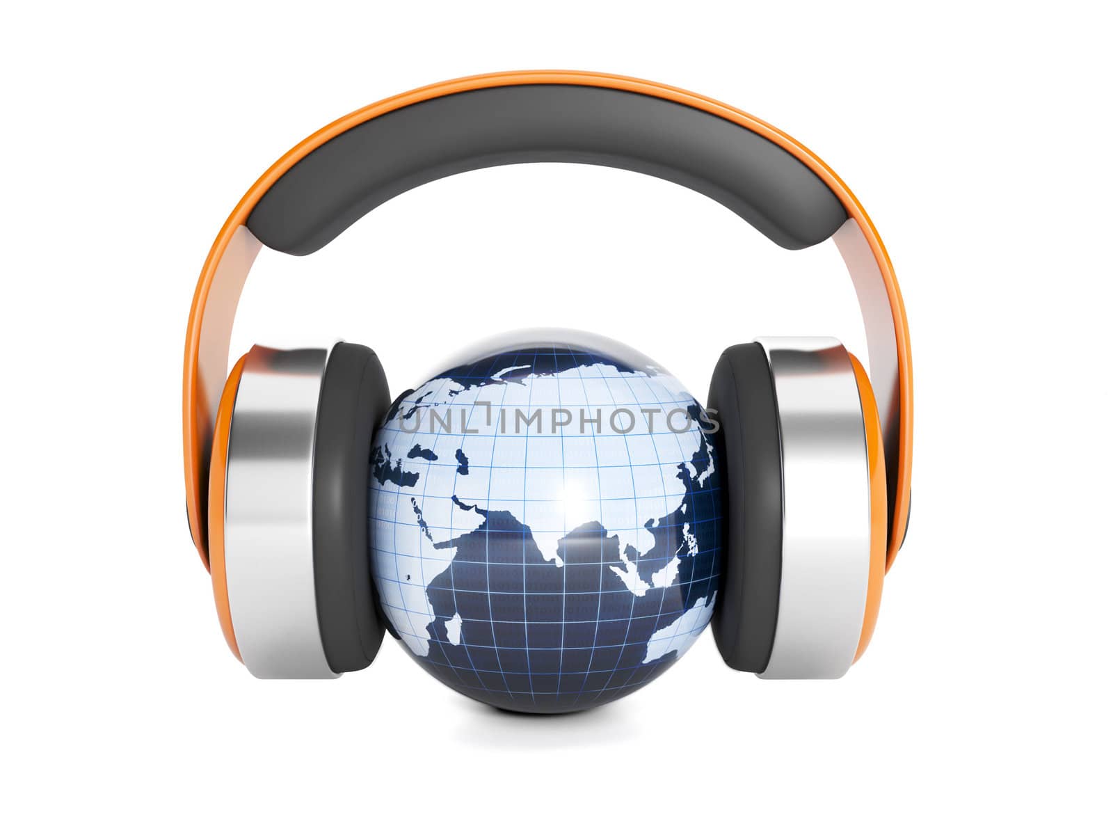 Icon for music. Headphones and earth model on white background by kolobsek
