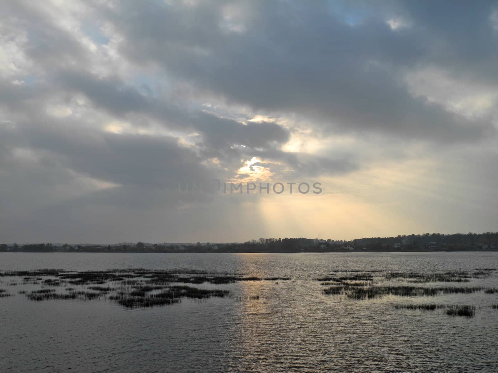 The sunset in Daugava river near Riga, the capital of Latvia