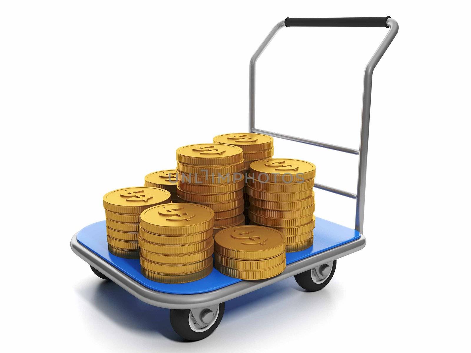 Delivery of funds. Transportation funds, cart and a group of gold coins