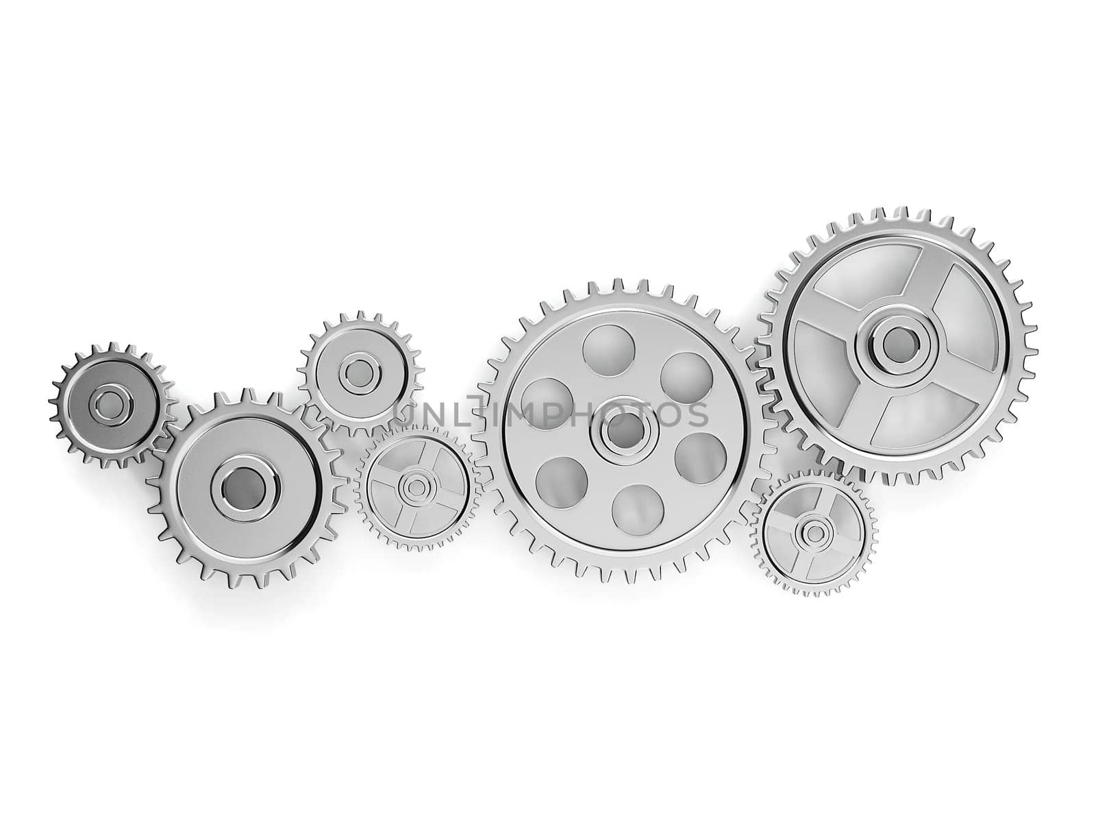 3d illustration: the mechanism. Group gears in working order