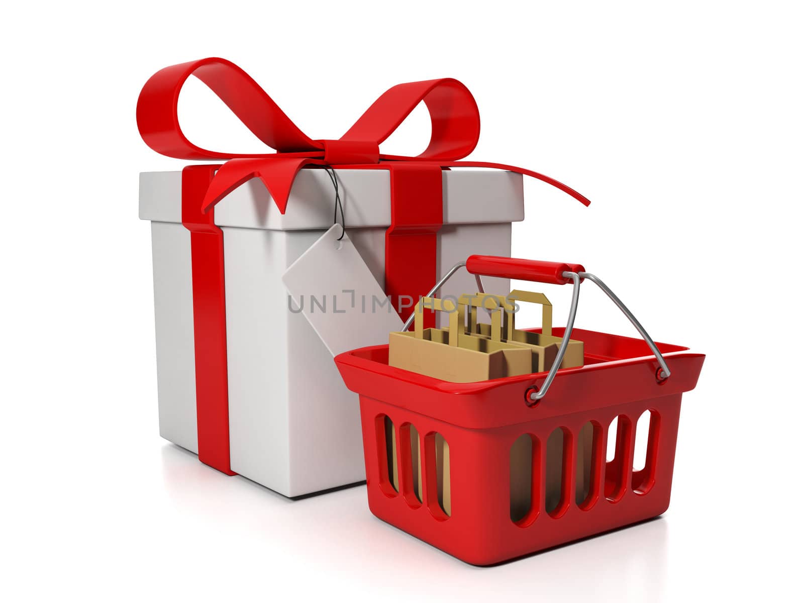 3d illustration: Sale and purchase. Gift with purchase real, shopping basket