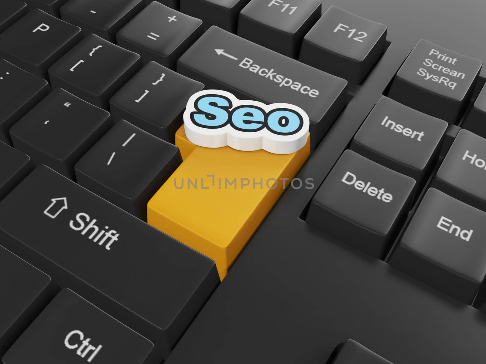 3d illustration of computer technologies. Keyboard with seo