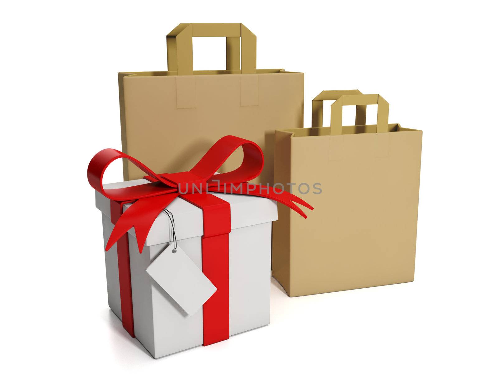 3d illustration: Shopping and prodazha.Gruppa paper bags and gift