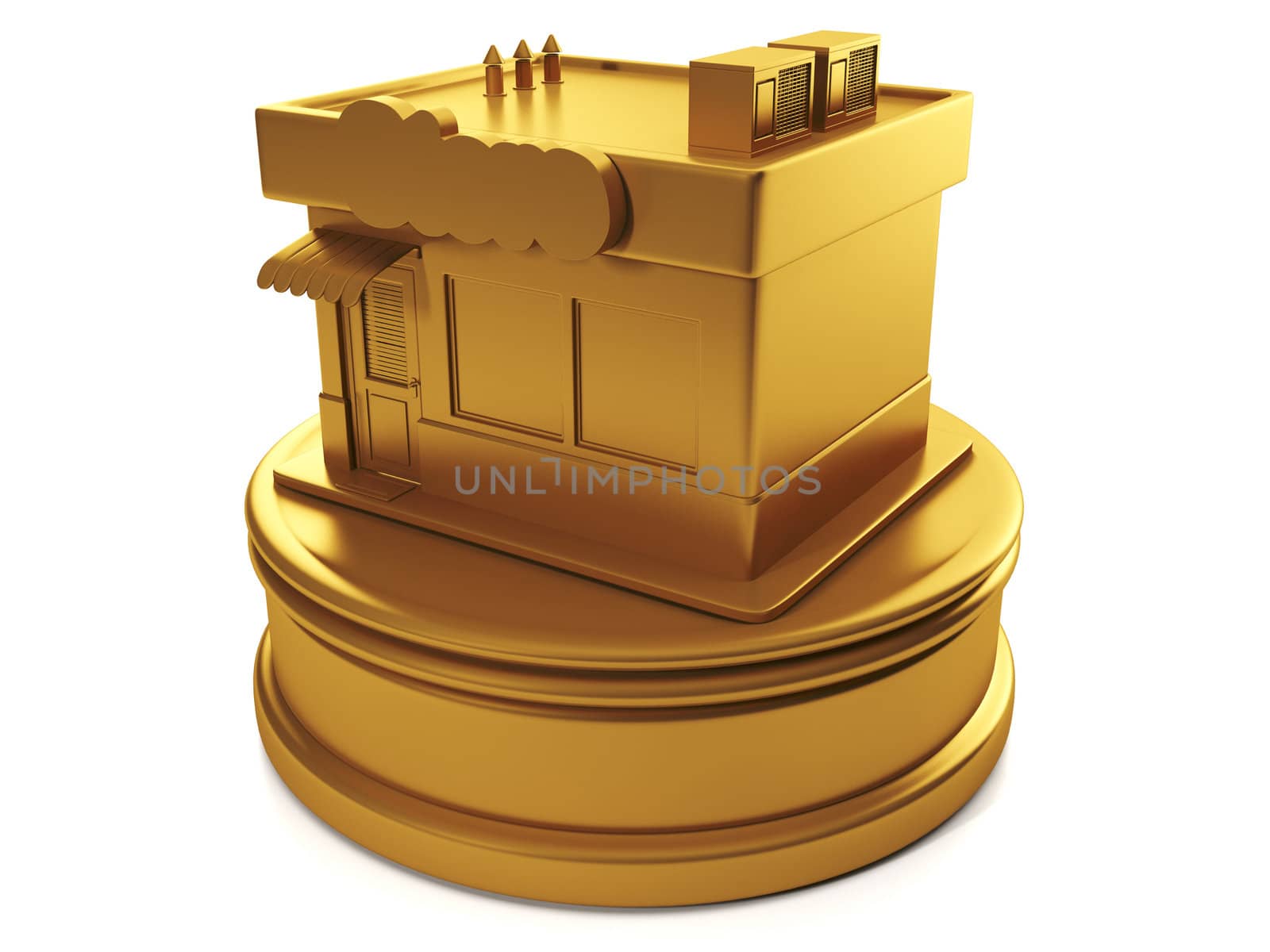 3d illustration: Sales and purchases. Gold shop, the prize for the best shop