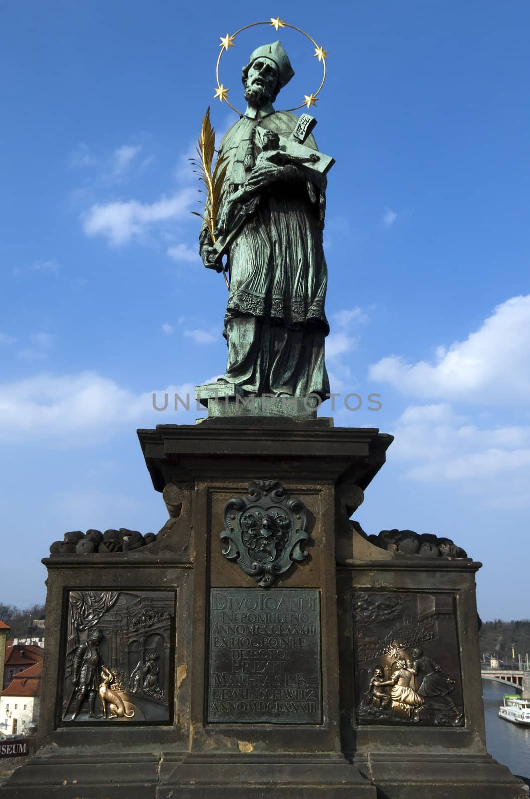 Statue of Saint on Charles Bridge, Prague, Czech republic