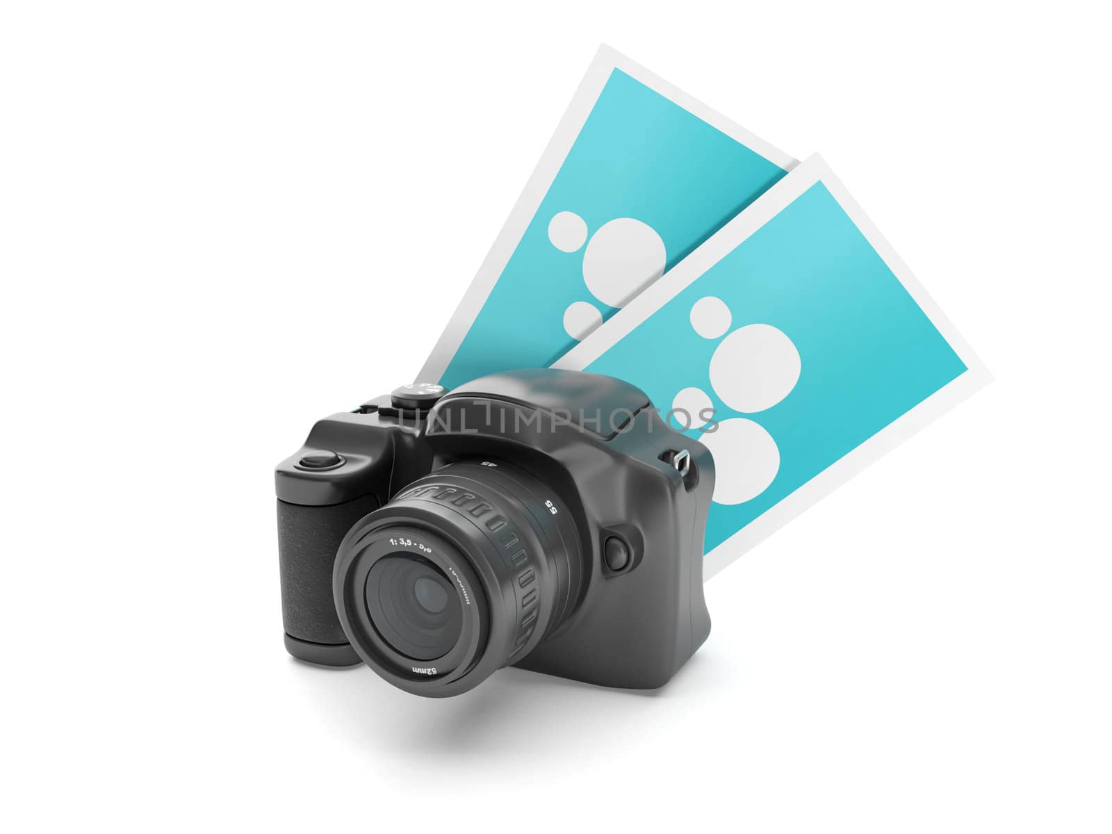 3d illustration: Photo. Camera and a group snapshot