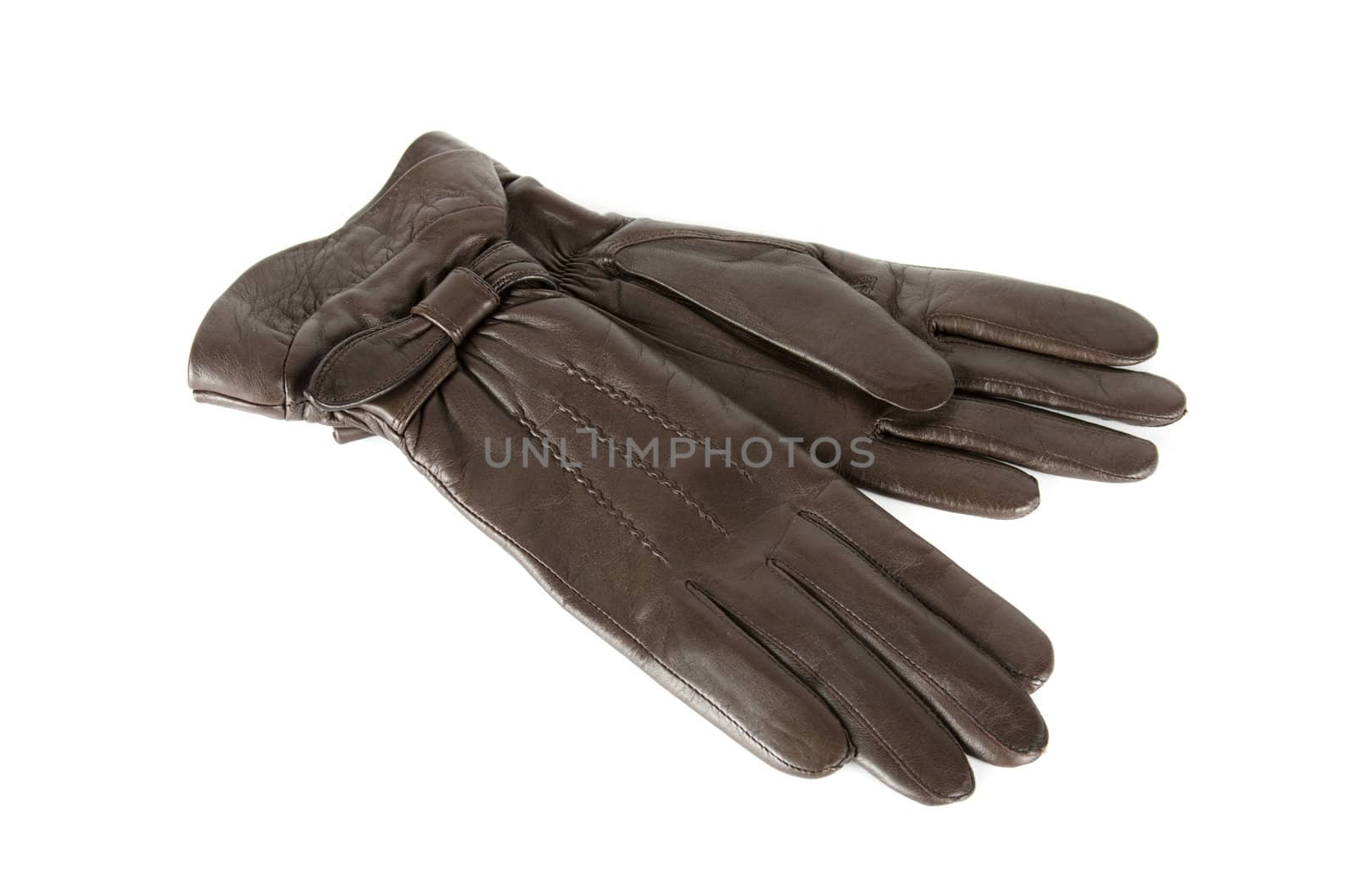 brown modern female leather gloves isolated on a white