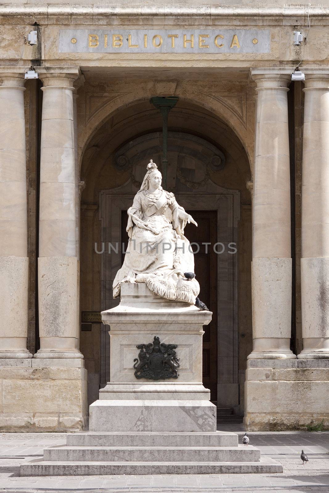 Statue of Queen Victoria in Republic Square in front of the National Library in Valletta, Malta