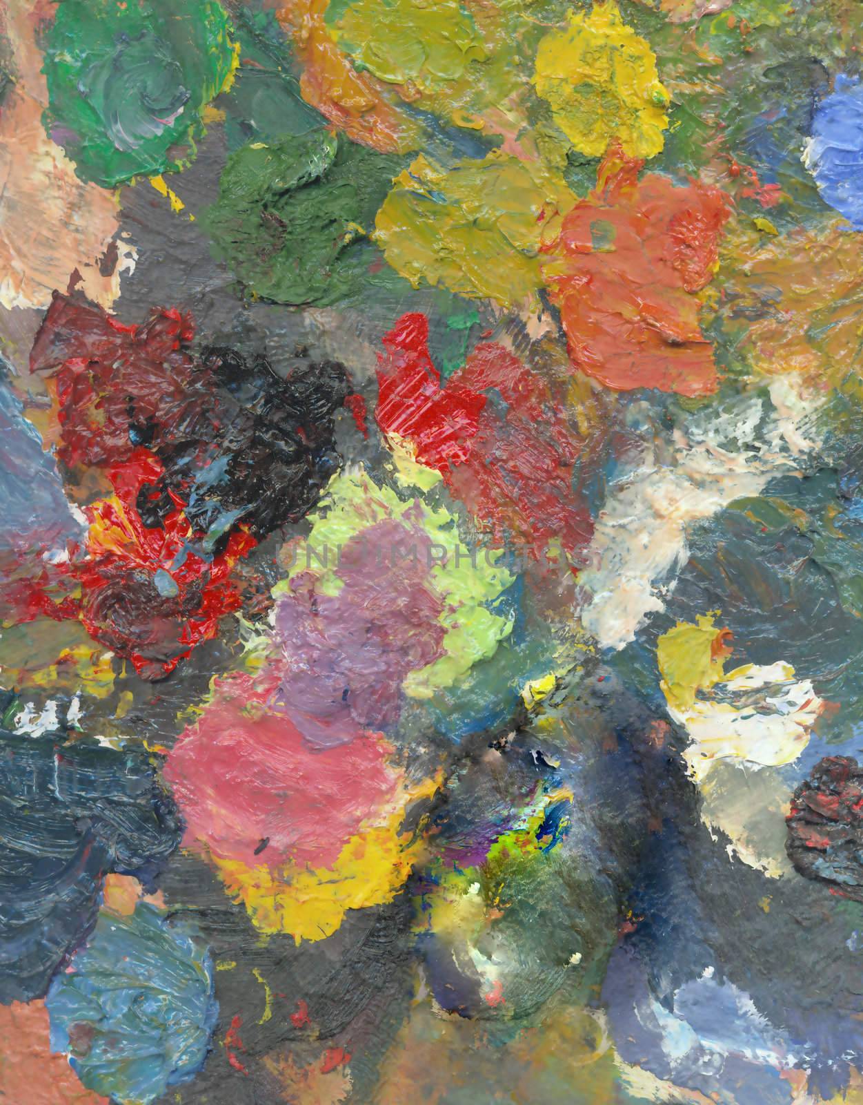 Texture of painting colors on the painting palette.