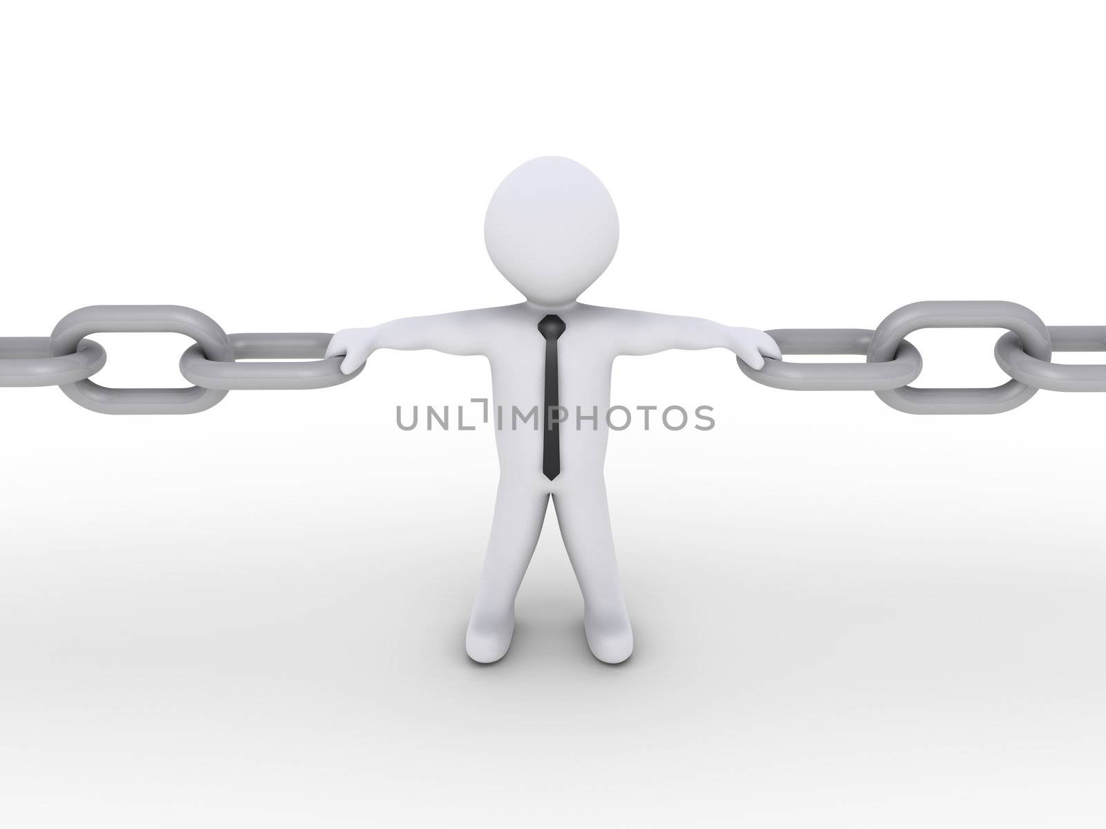 3d businessman is holding chains