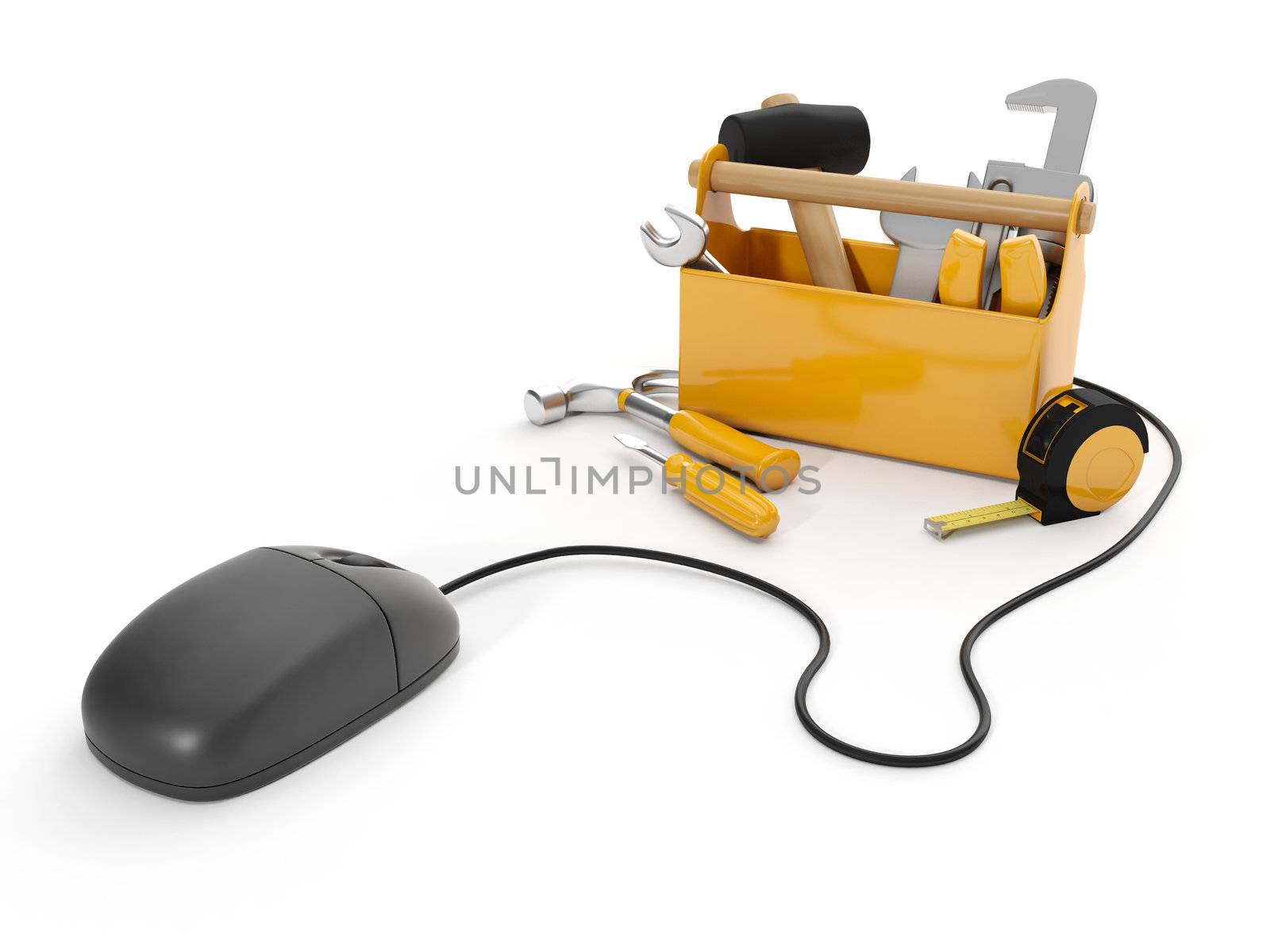 3d illustration: Online tools, technical support. Mouse and a gr by kolobsek