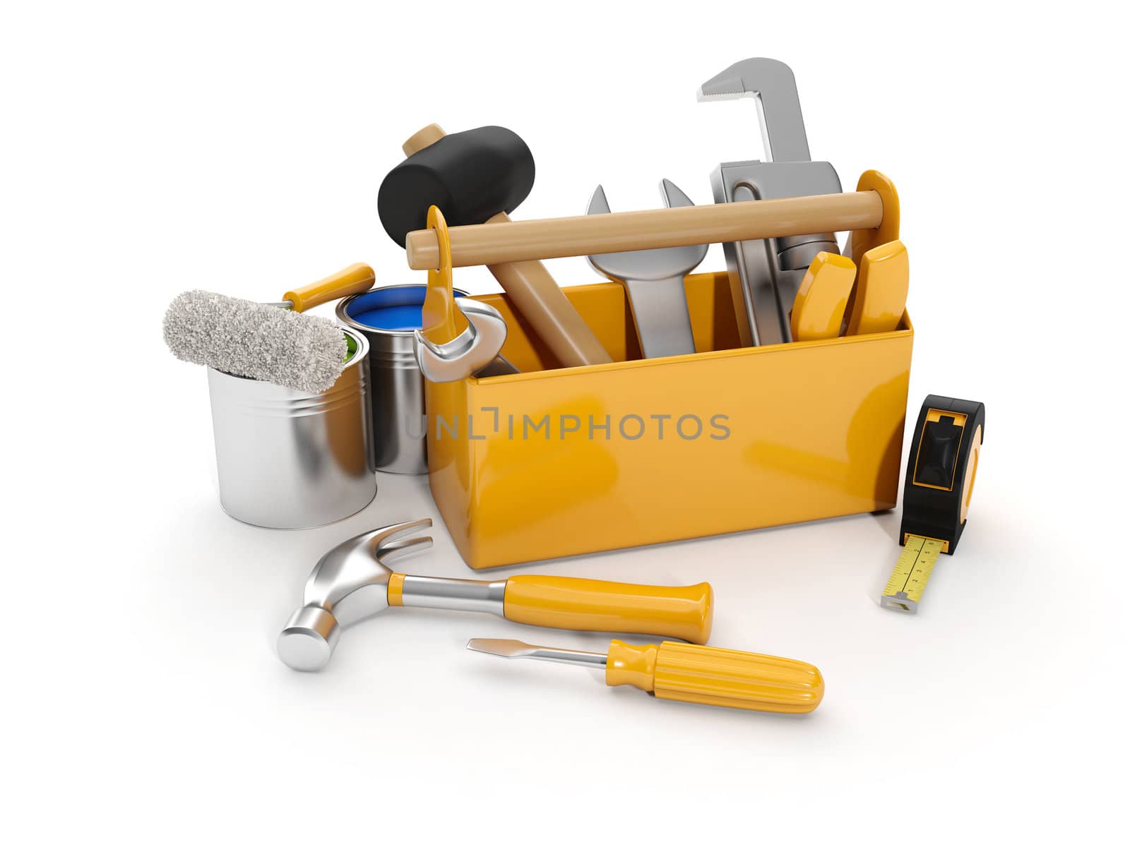 3d illustration: A group of construction tools on a white backgr by kolobsek