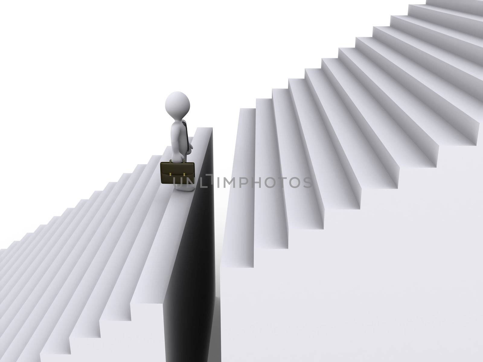 3d businessman is standing in front of gap of stairs