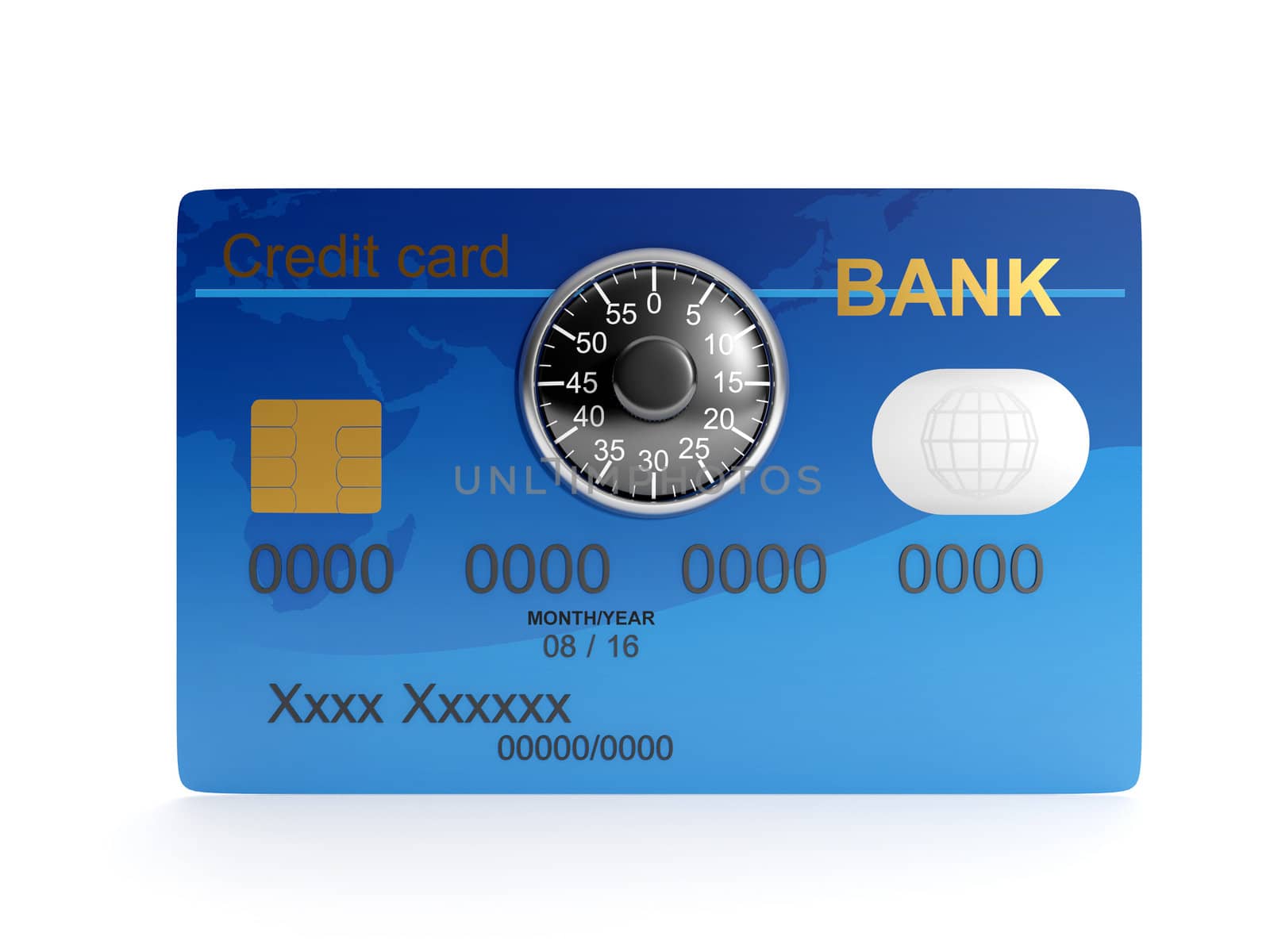 3d illustration: Credit card and combination lock. Protecting your money