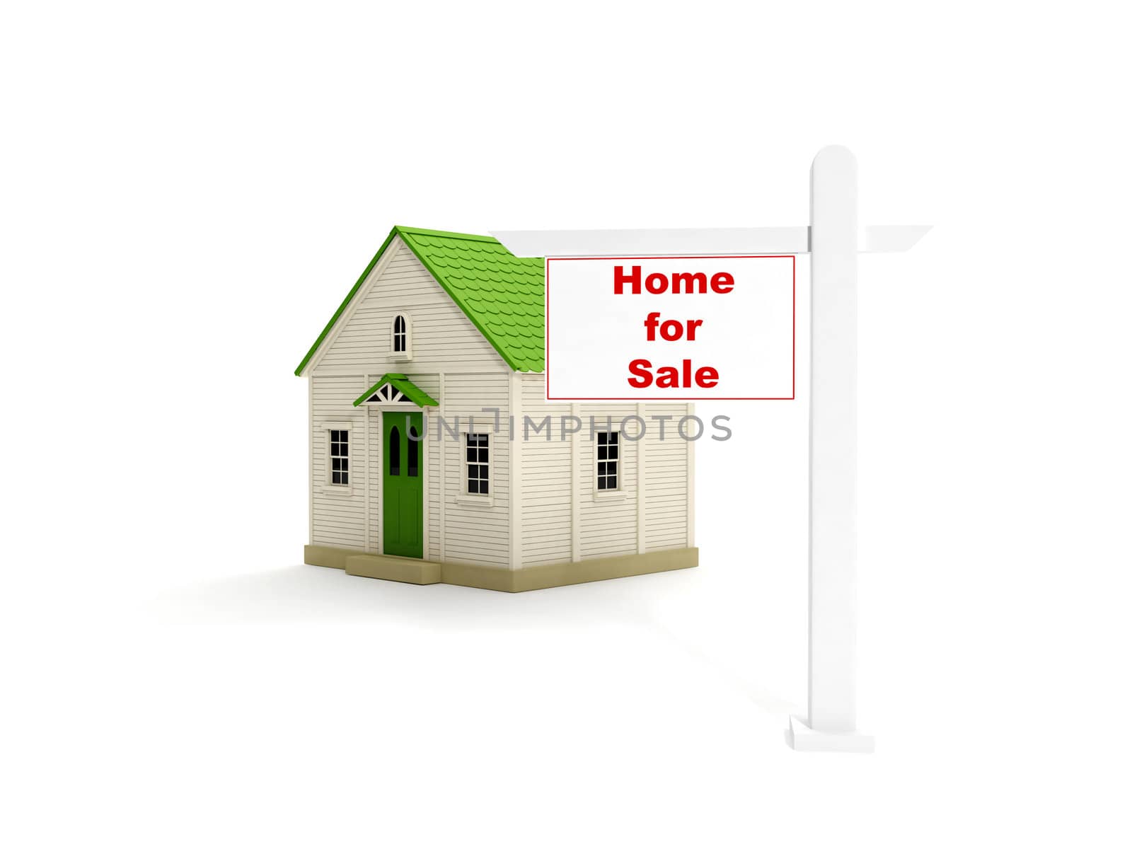 3d illustration: Agency sales of homes. A sign and a house