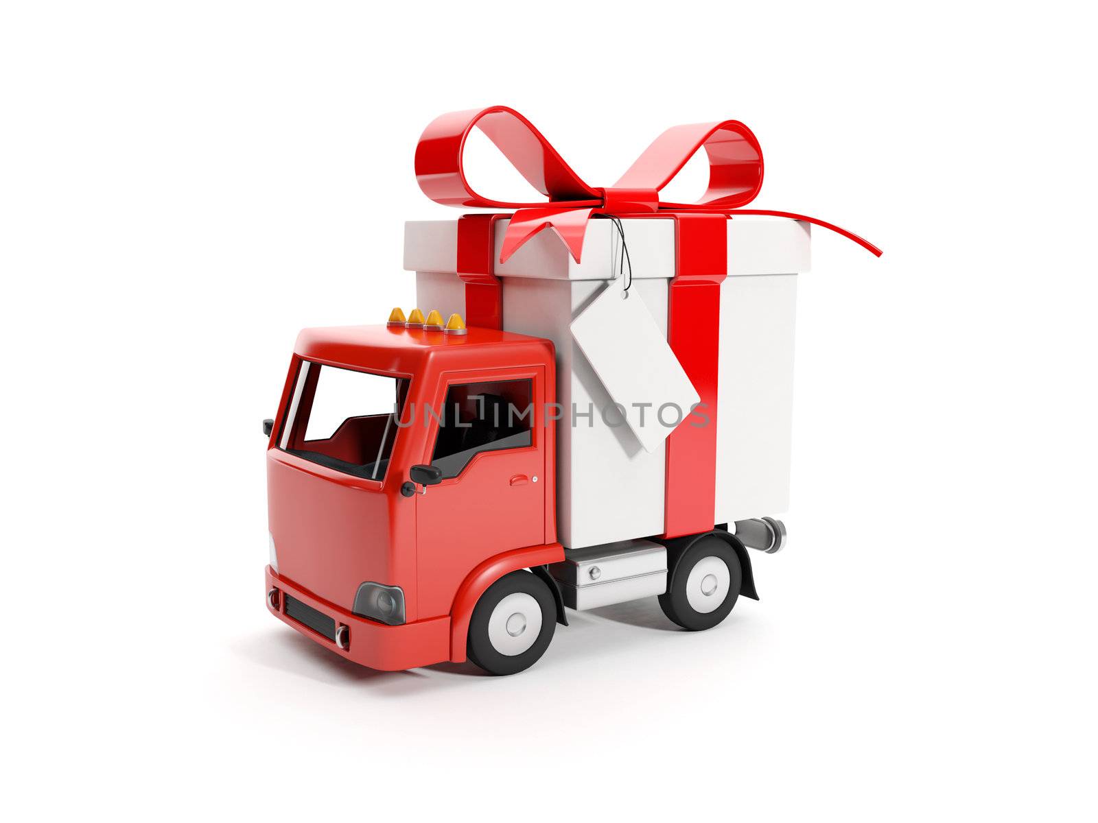 3d illustration: Truck delivering a gift