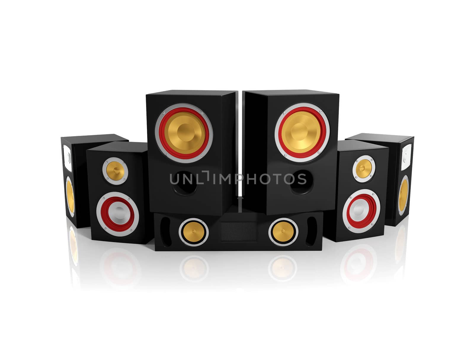 3d illustration: A group of large black speakers