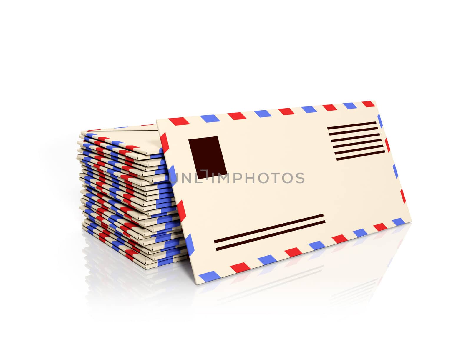 3d illustration: A group of paper envelopes, emails