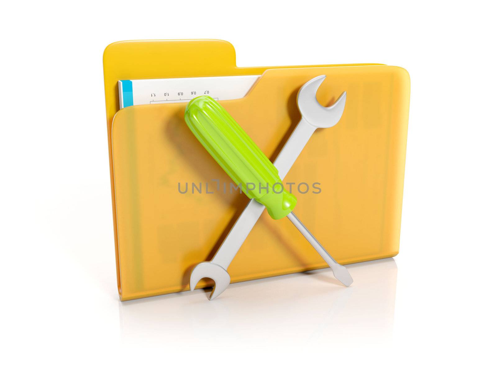 3d illustration: Big yellow folder with a screwdriver and wrench by kolobsek