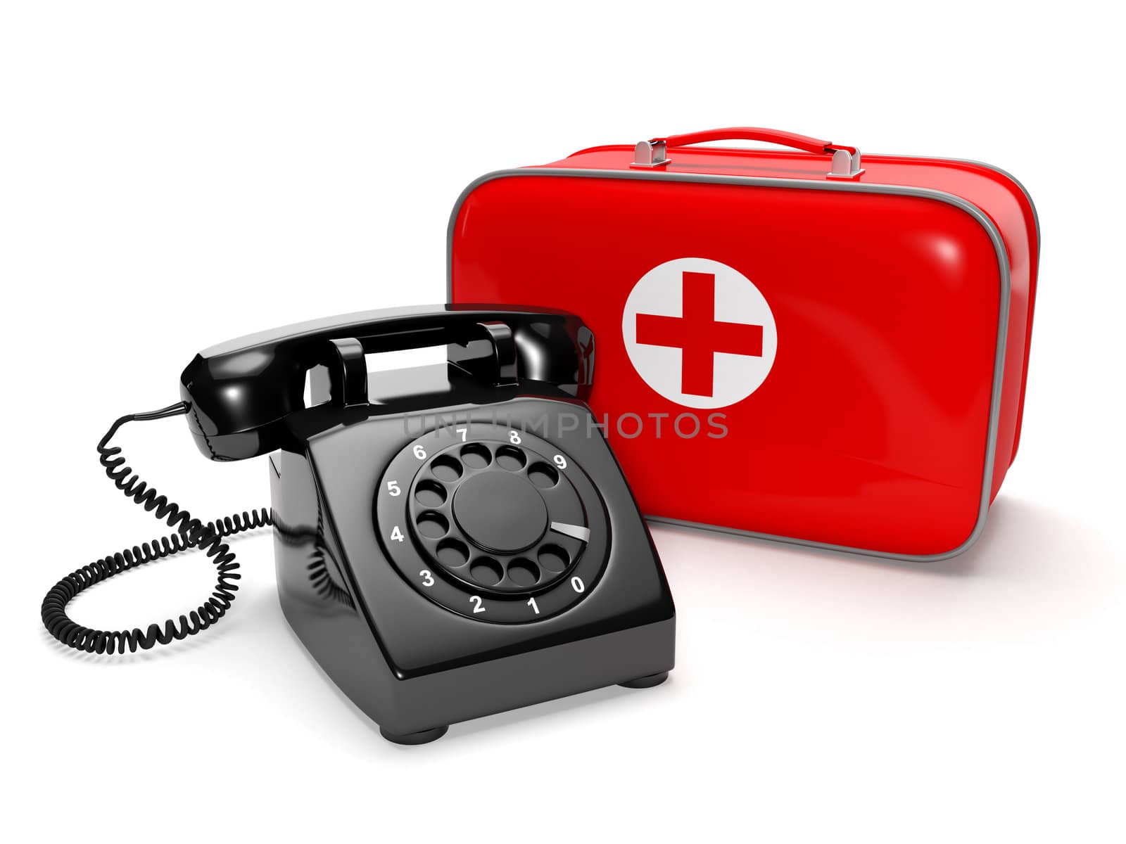 3� illustration: Call of the doctor, medical care. Phone with th by kolobsek