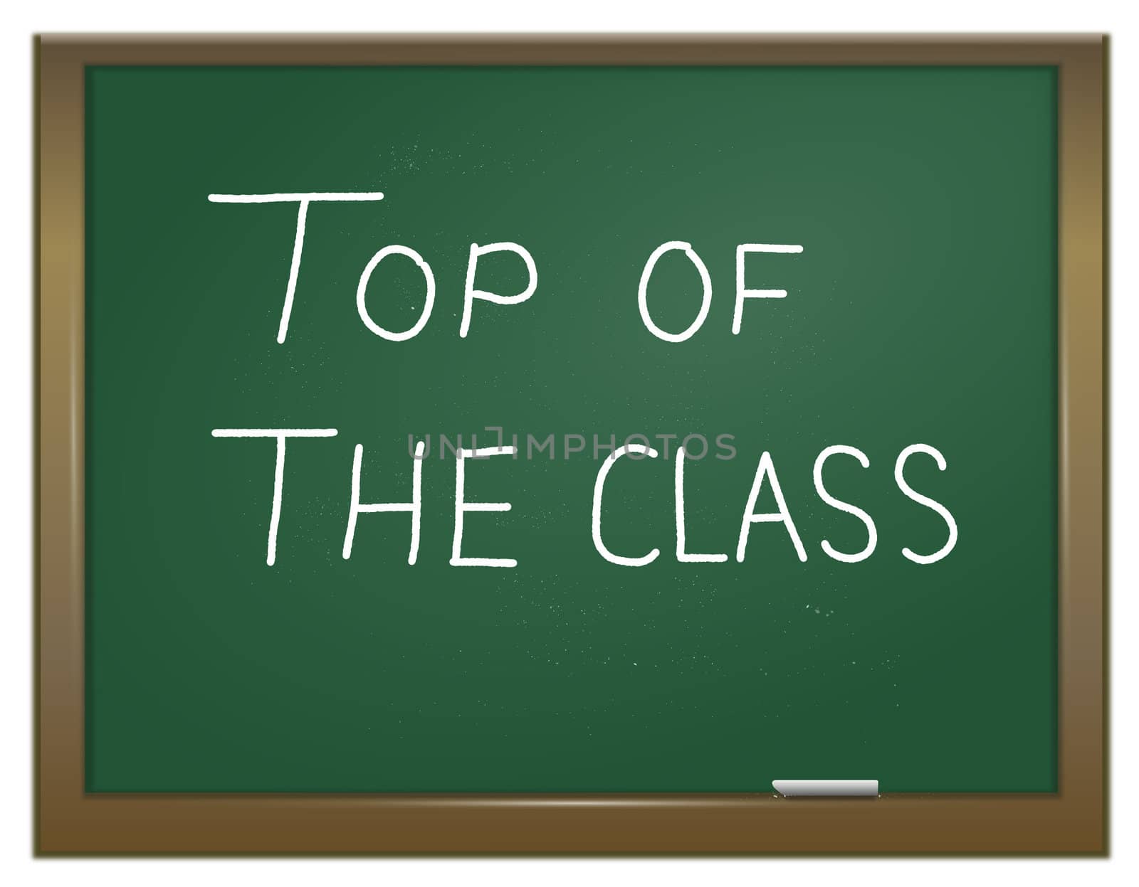 Illustration depicting a green chalk board with the words 'top of the class' written on it in white chalk.