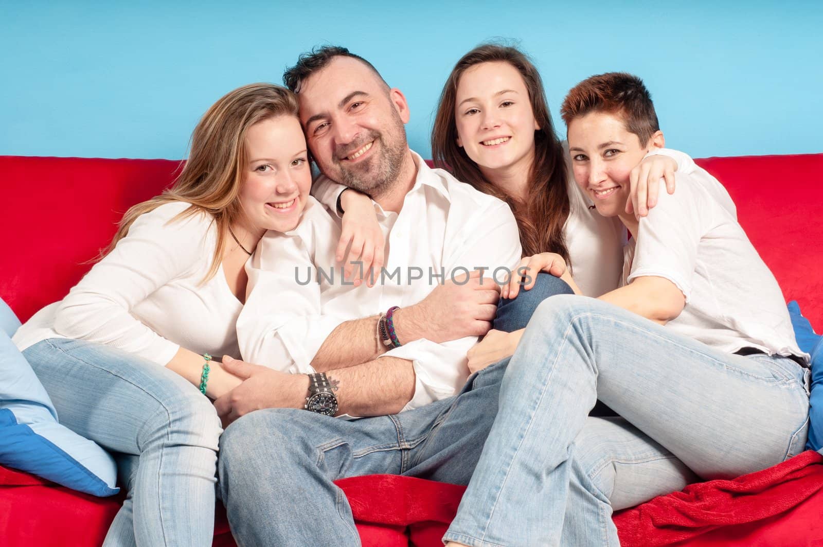 happy family on the couch in the living room