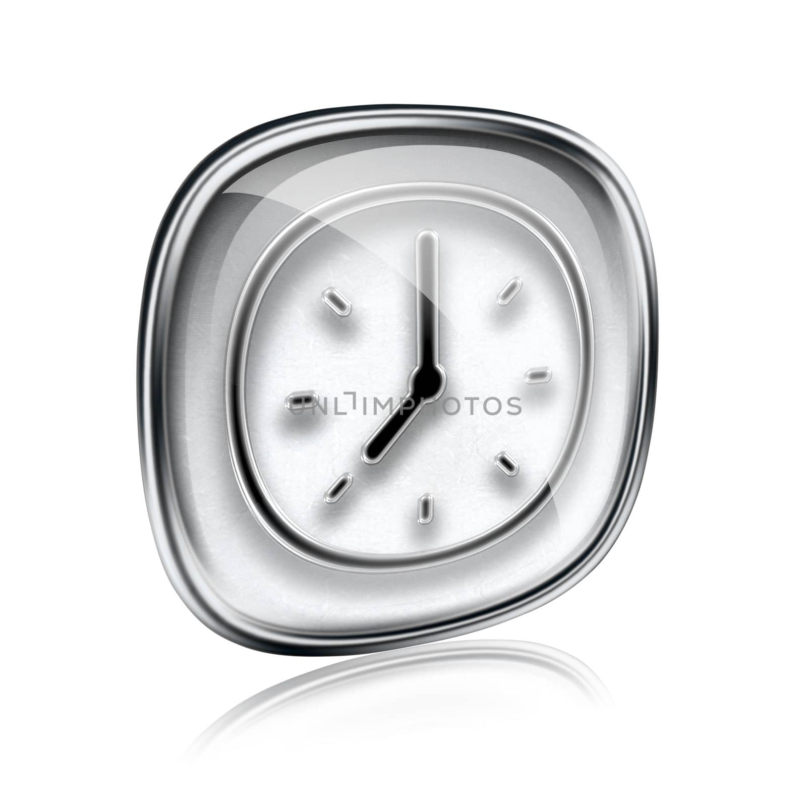 clock icon grey glass, isolated on white background